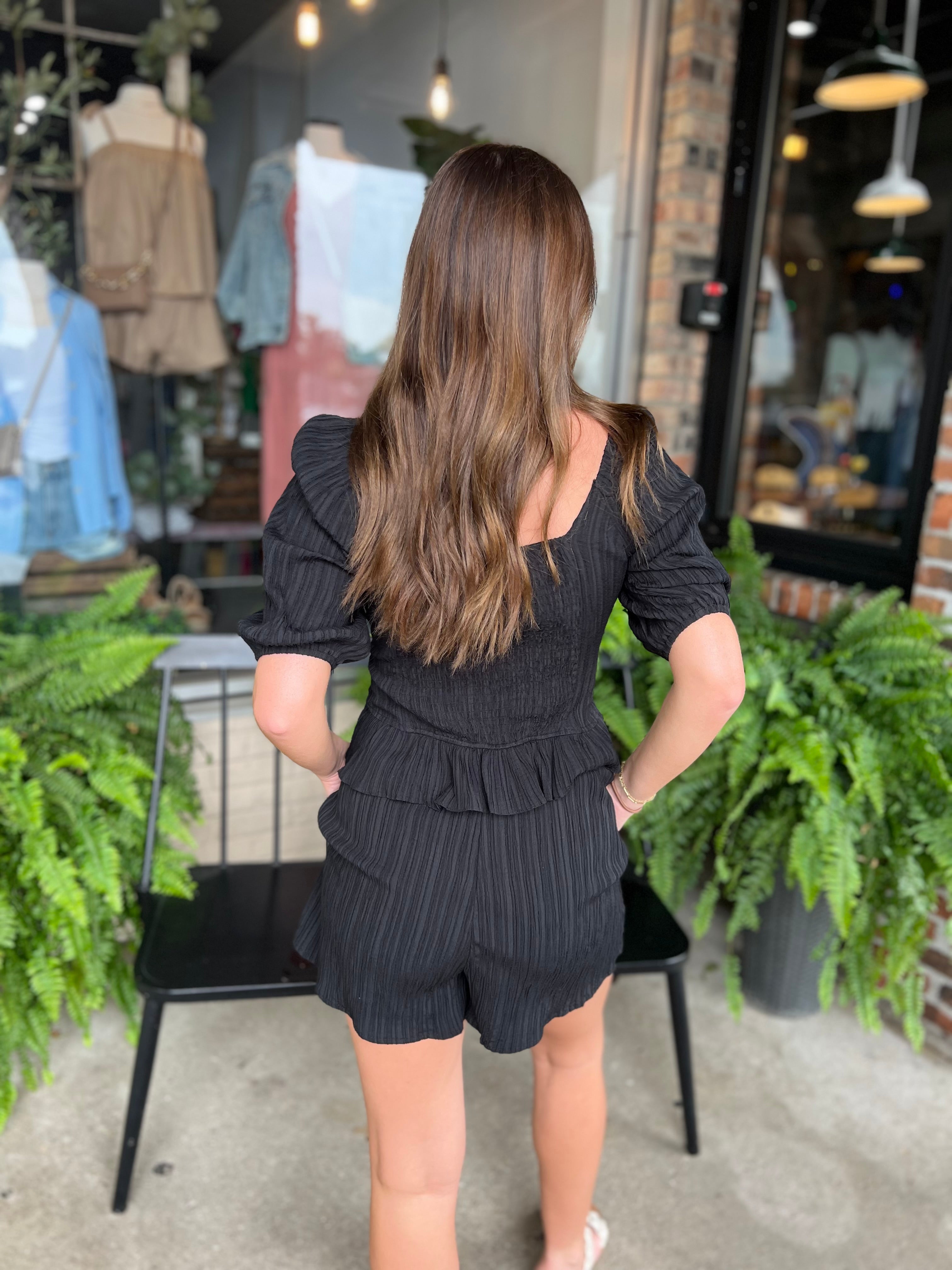 Black Textured Woven Top - FINAL SALE