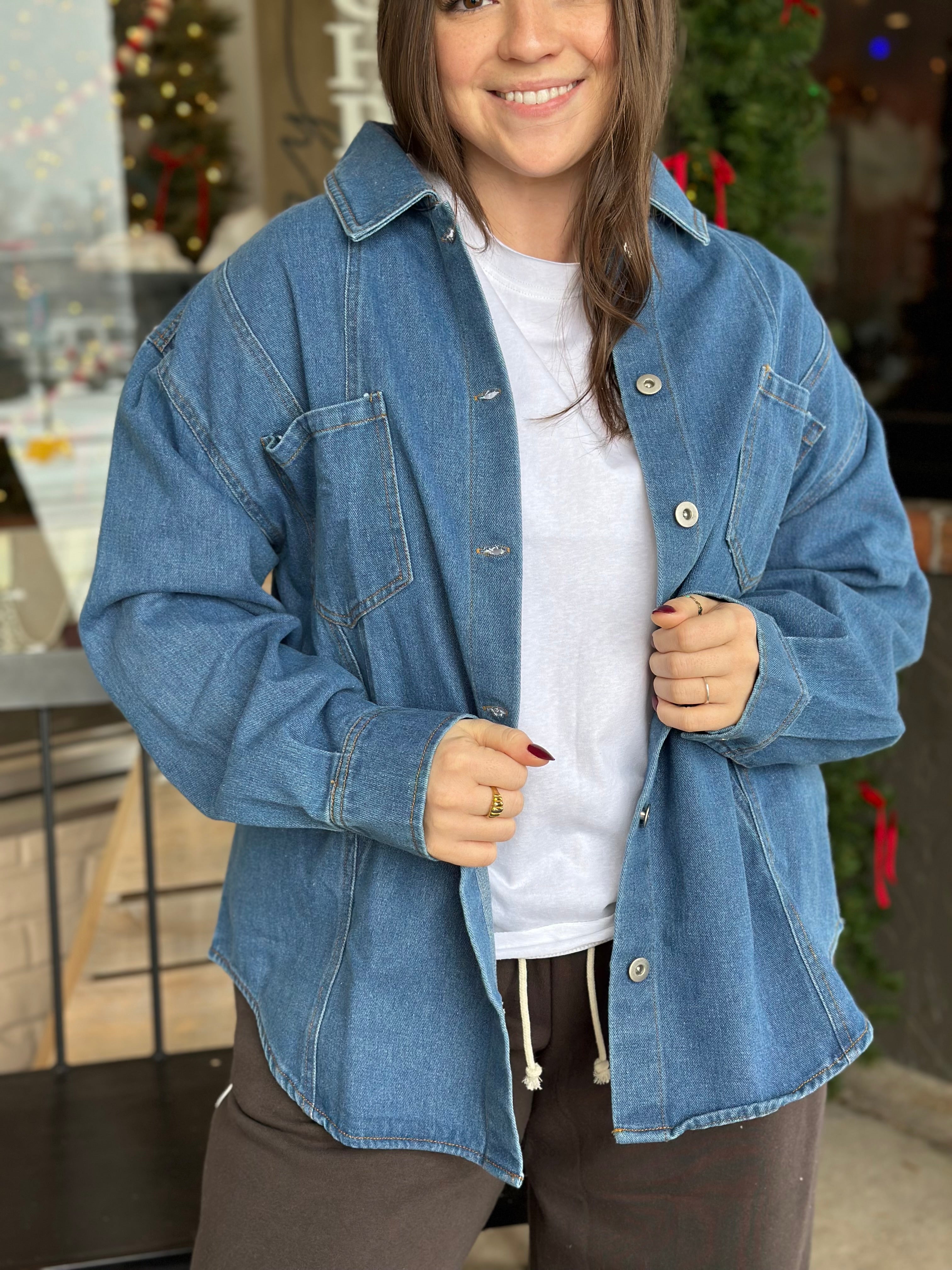 Oversized Washed Denim Shirt Top