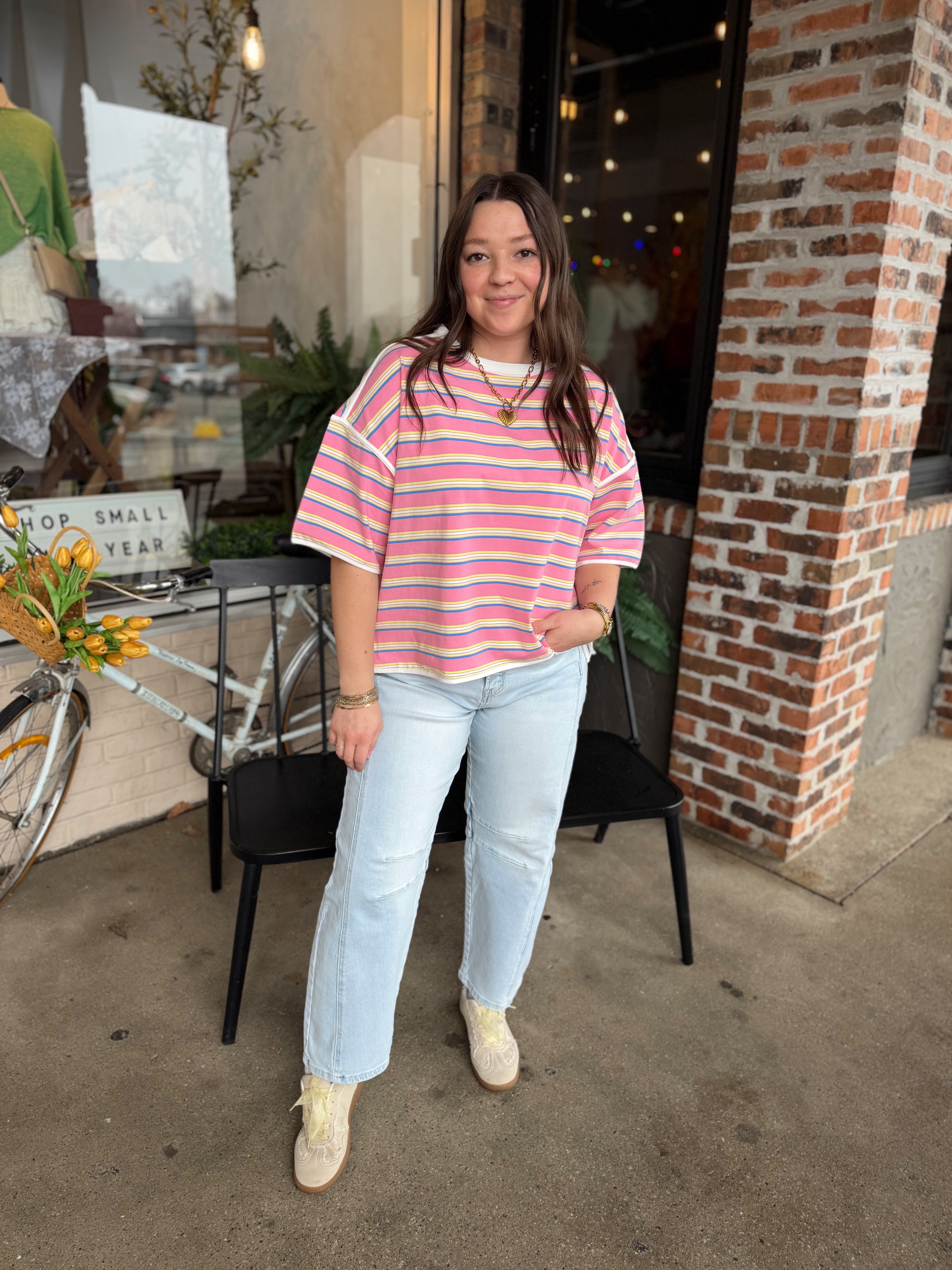 Pink Combo Striped Oversized Top