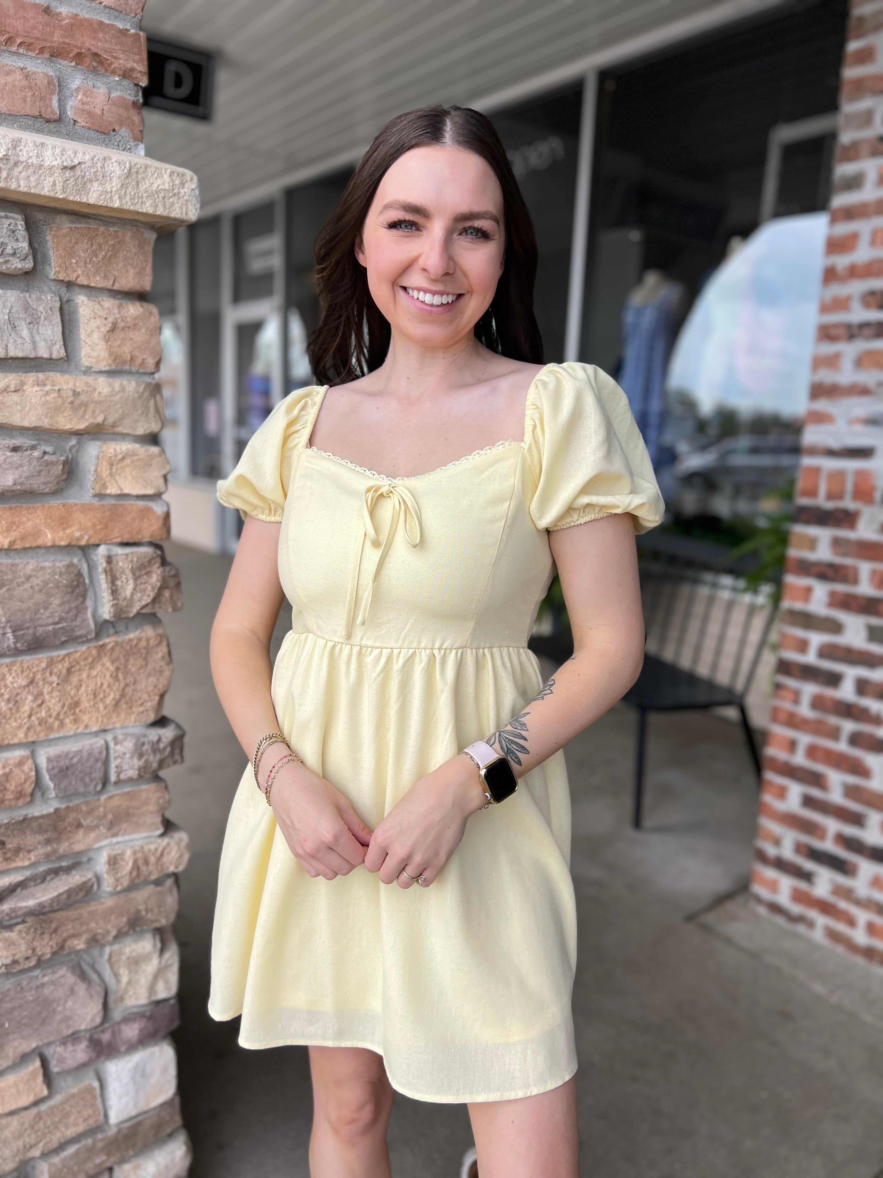 Yellow Lace Mini Trim Dress