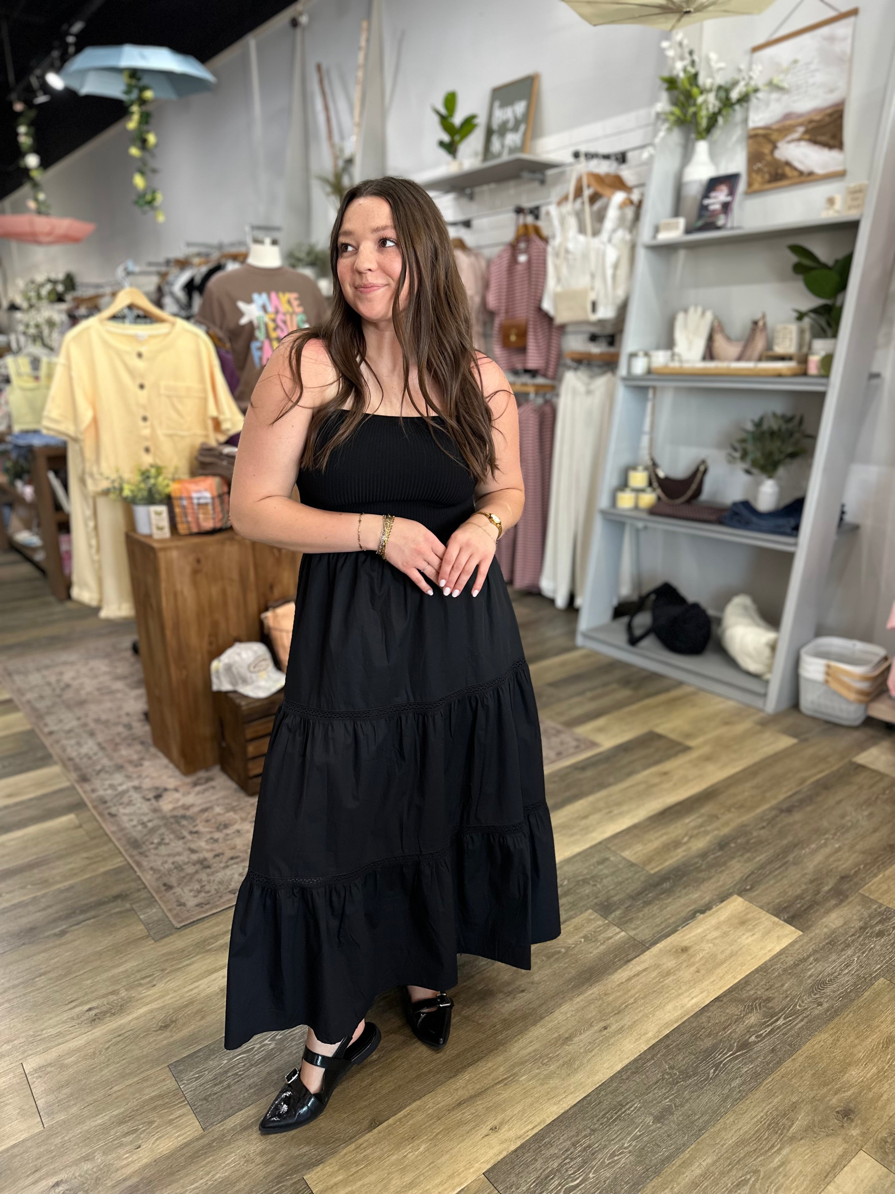 Black Strapless Midi Dress