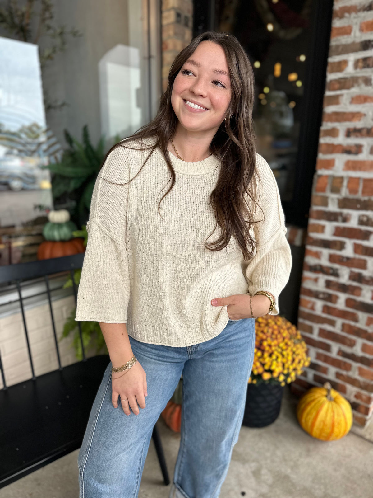 Natural Raw Edge Knit Top