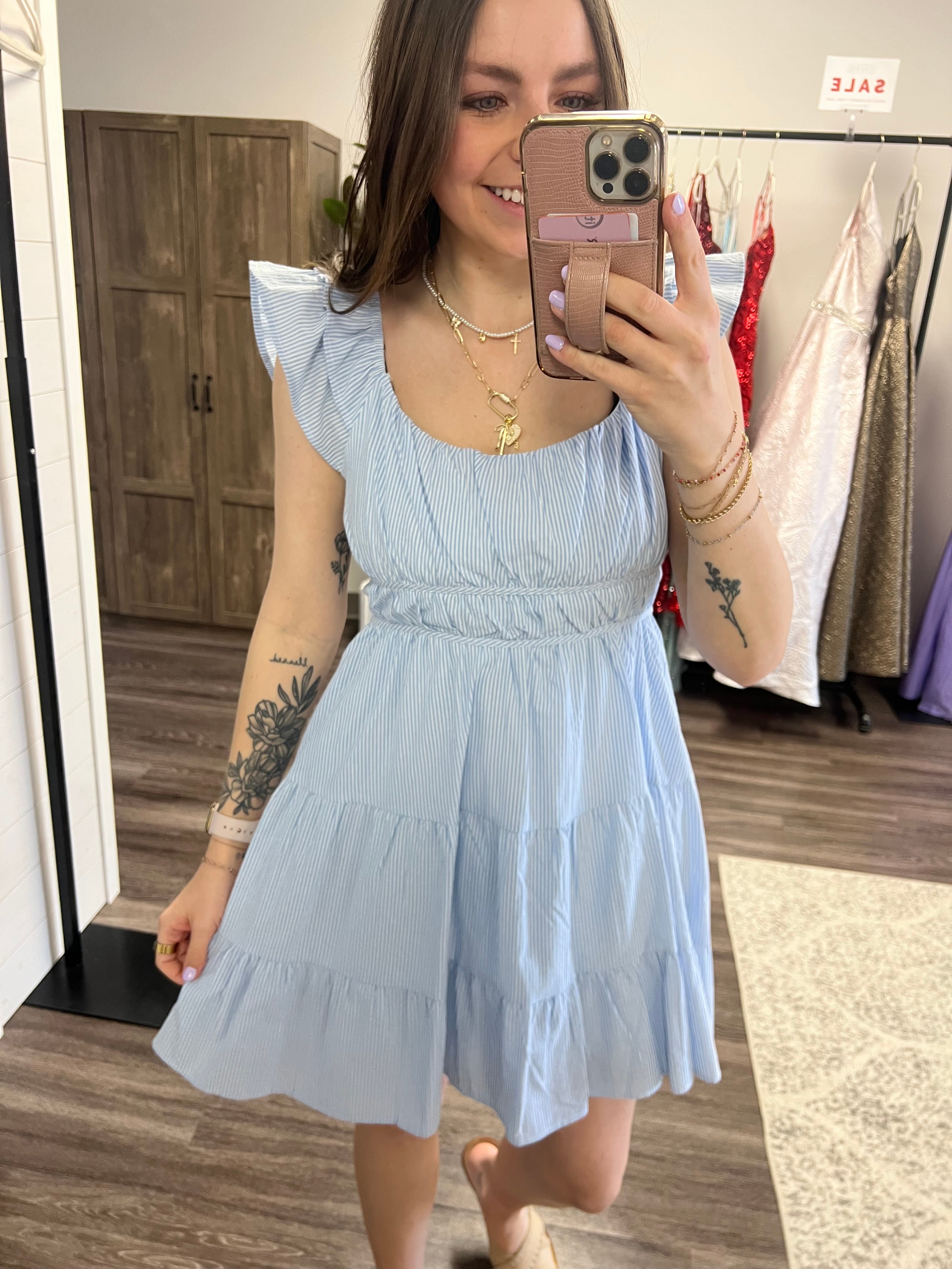 Blue Stripe Babydoll Dress