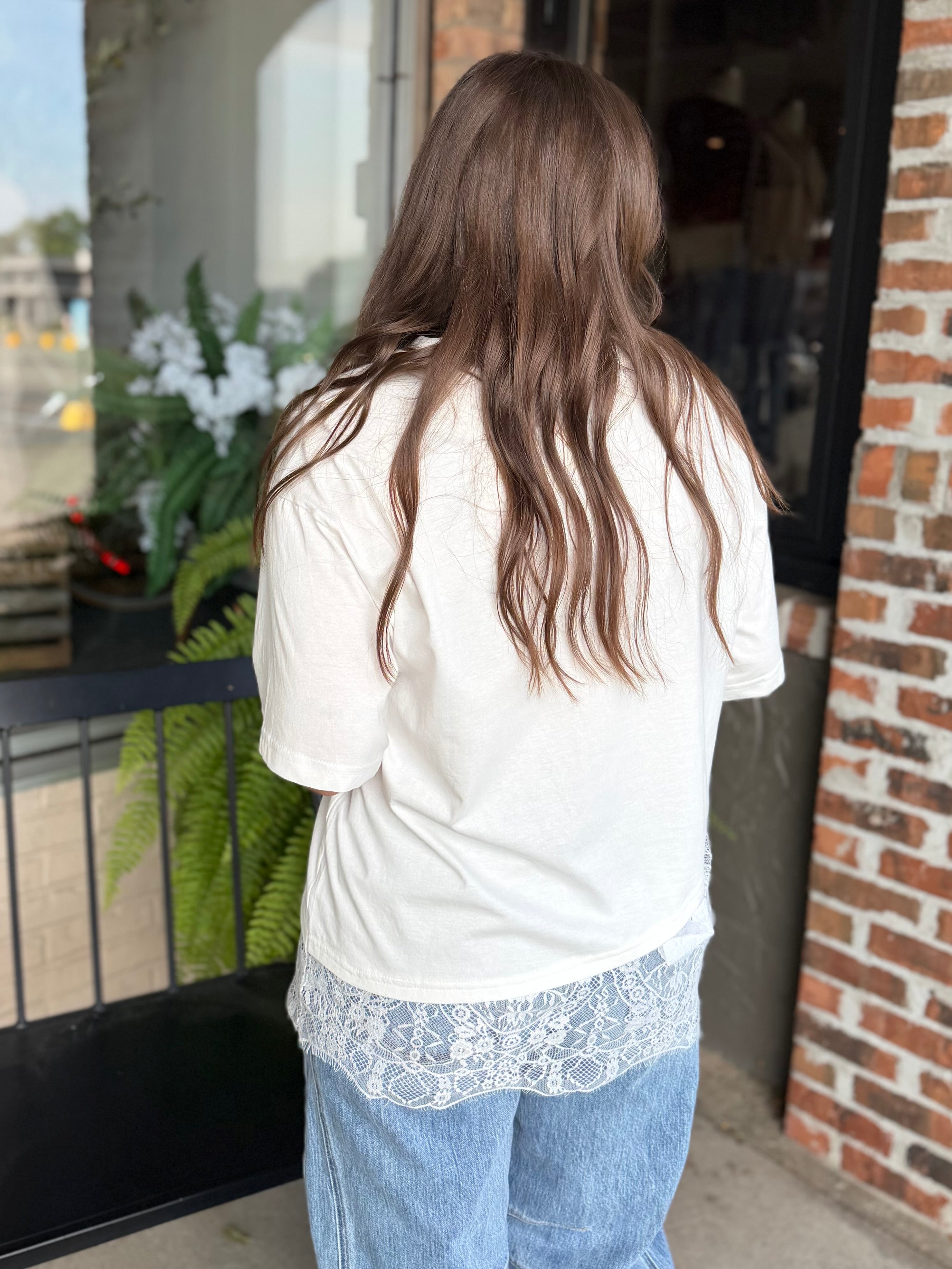 White Lace Trimmed T-Shirt