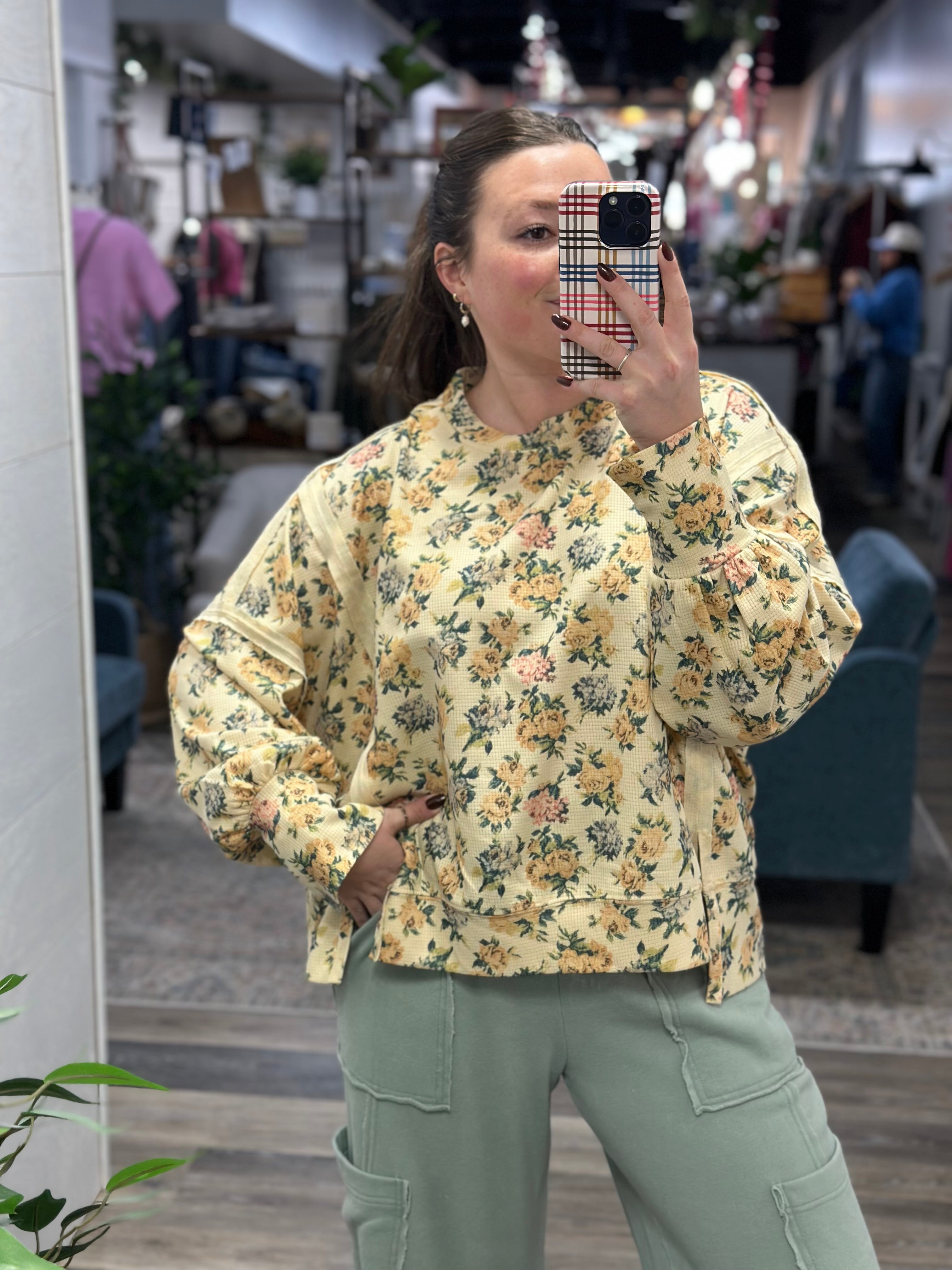 Oatmeal Floral Waffle Top