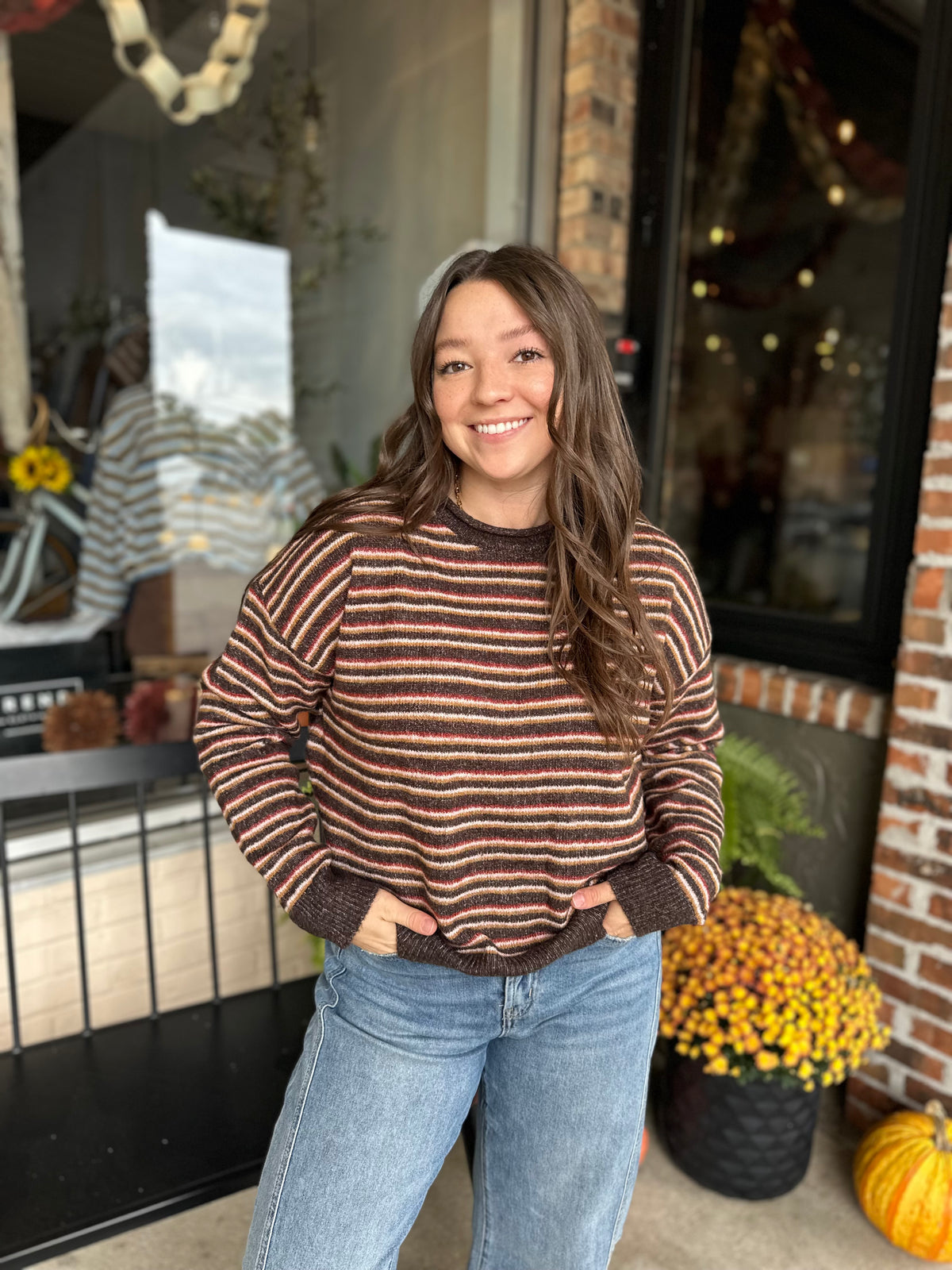 Chocolate Multi Color Striped Long Sleeve Sweater