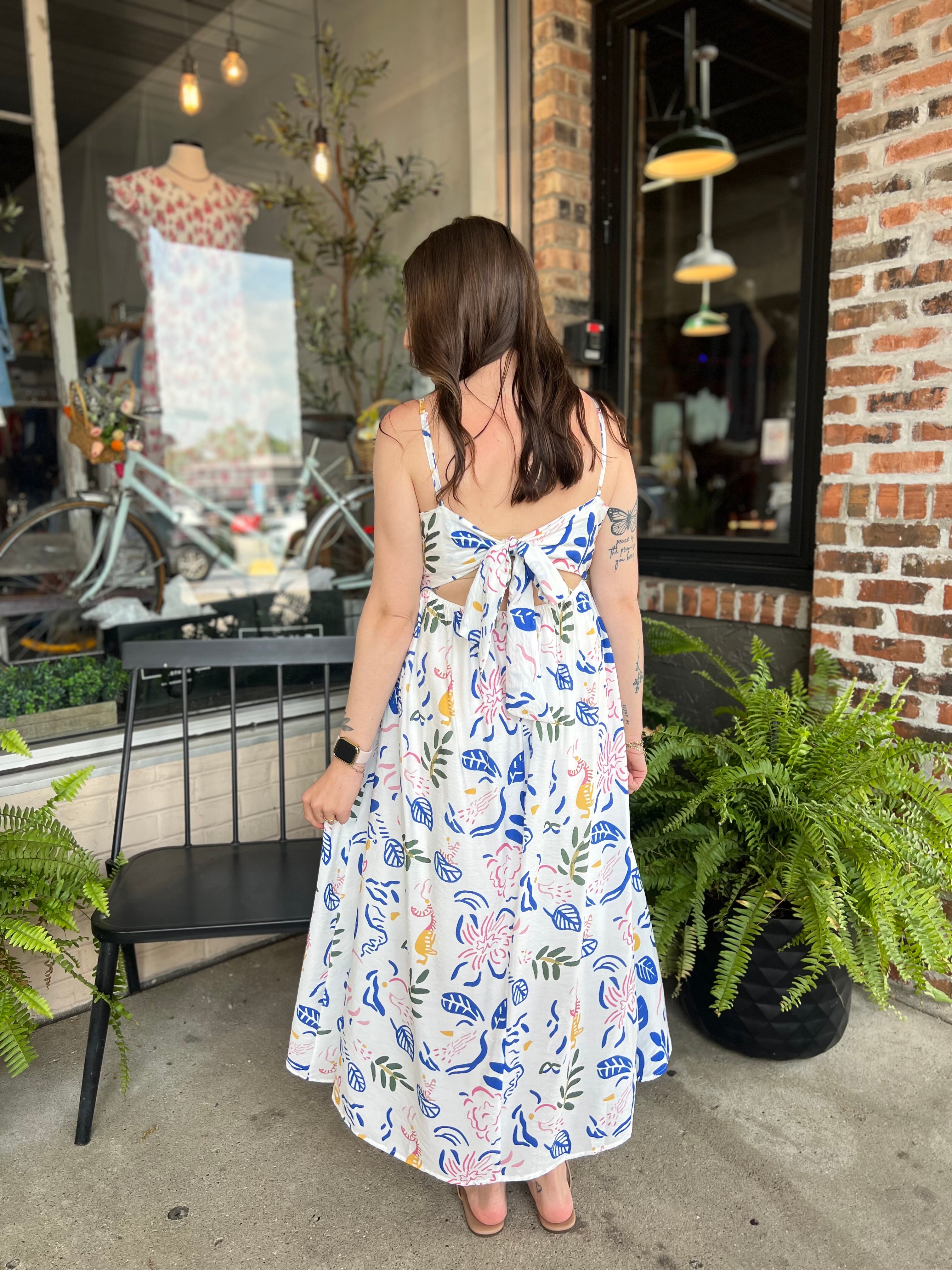 Blue Leaf Printed Midi Dress
