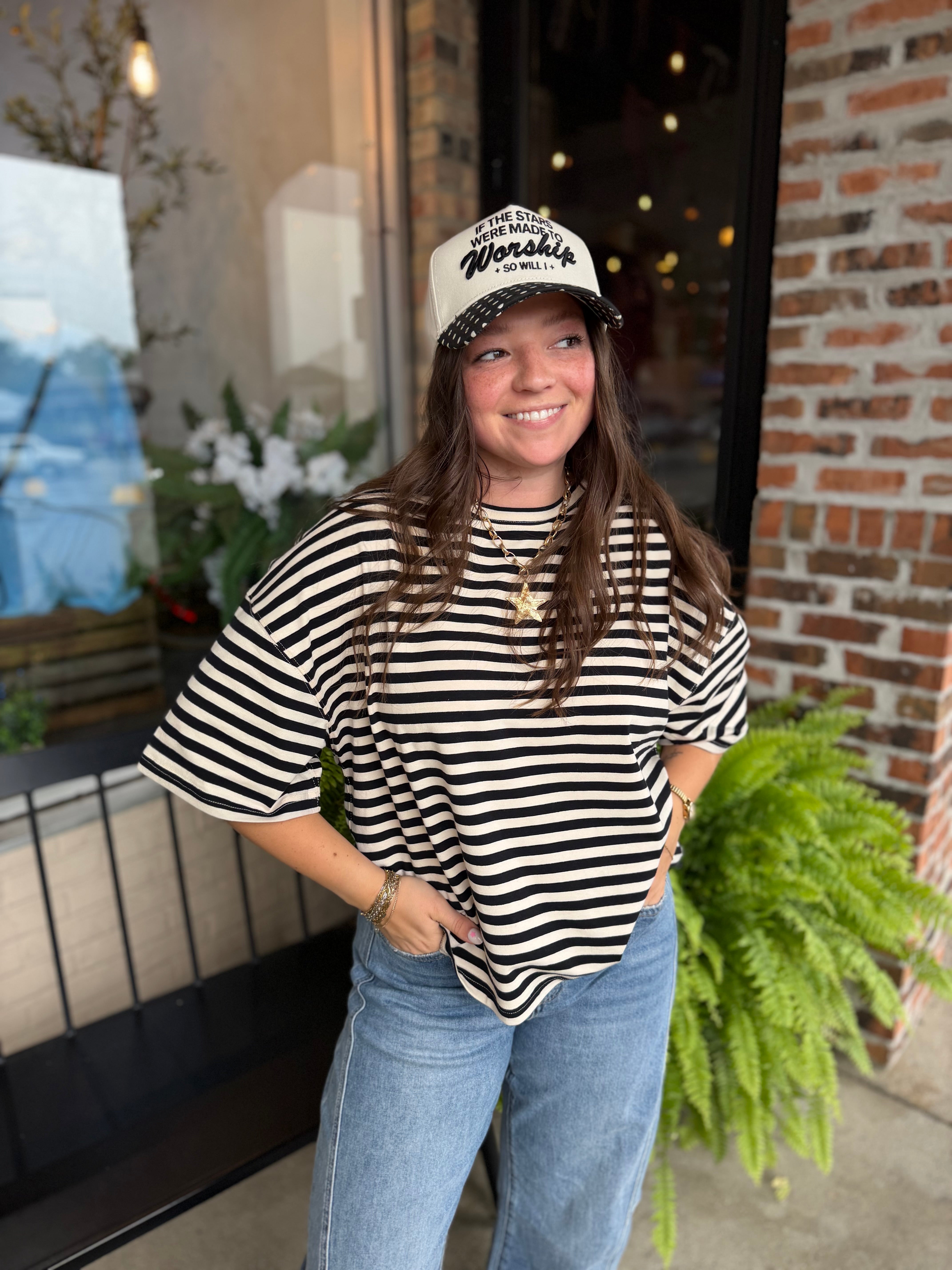 Ivory Oversized Stripe Boyfriend Tee