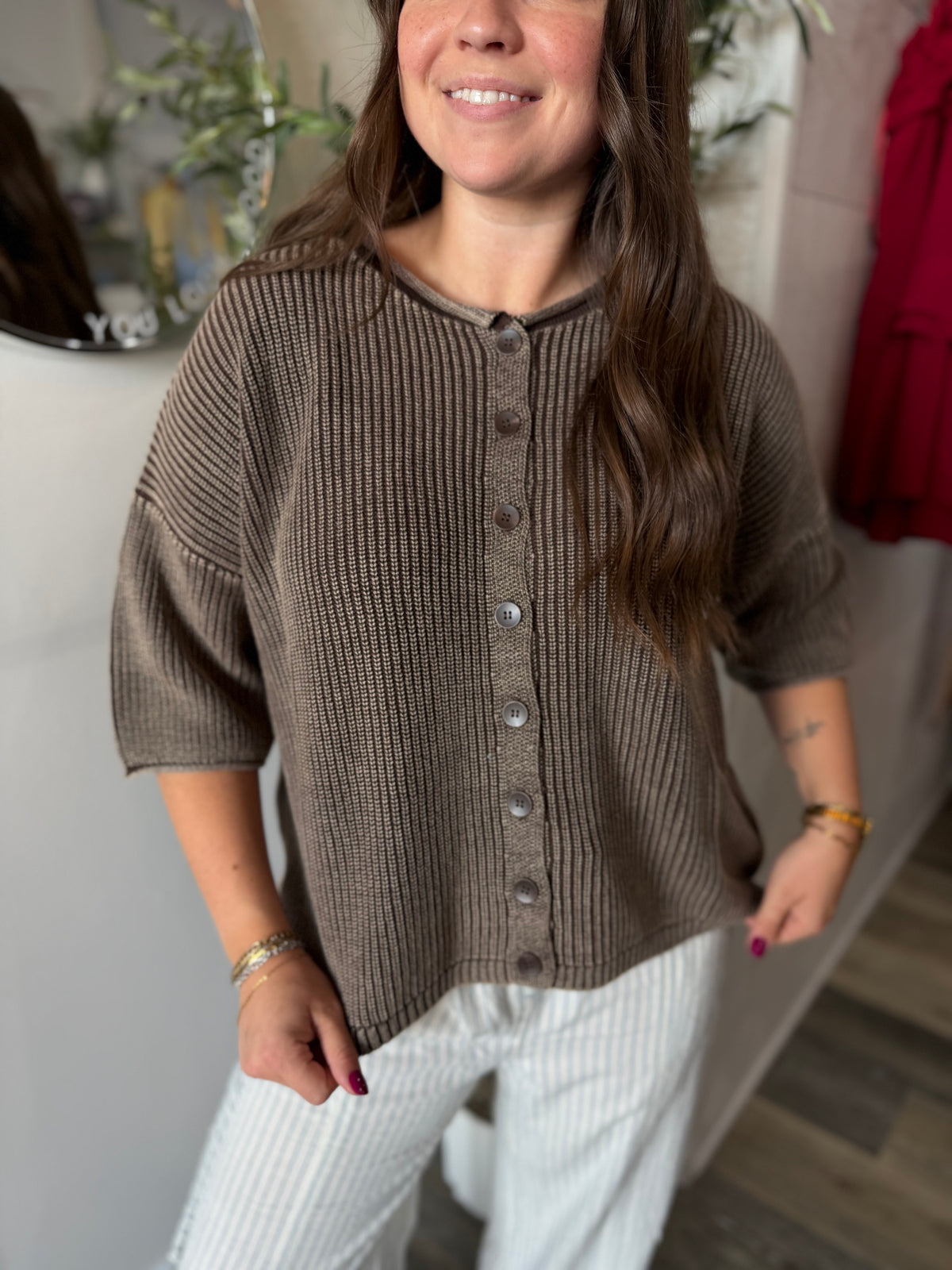 Dark Brown Rolled Edge Cardi