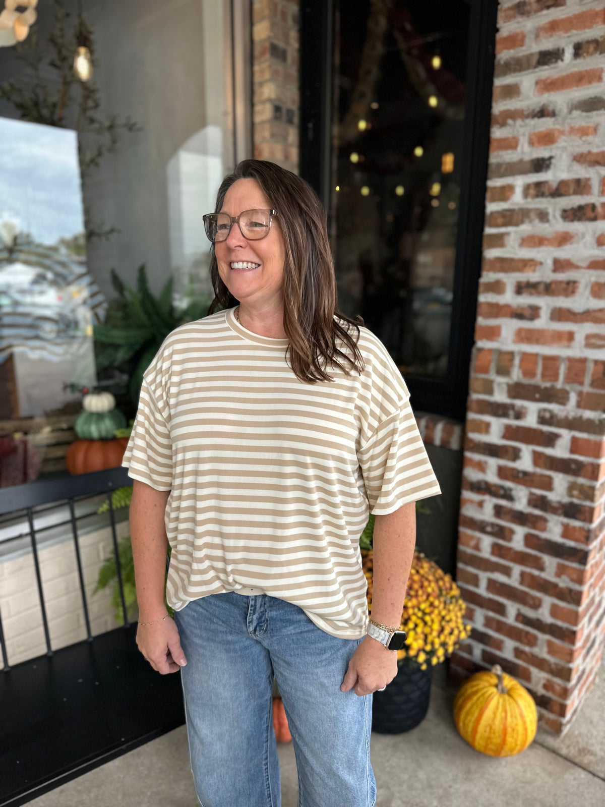 Beige Stripe Oversized T-Shirt