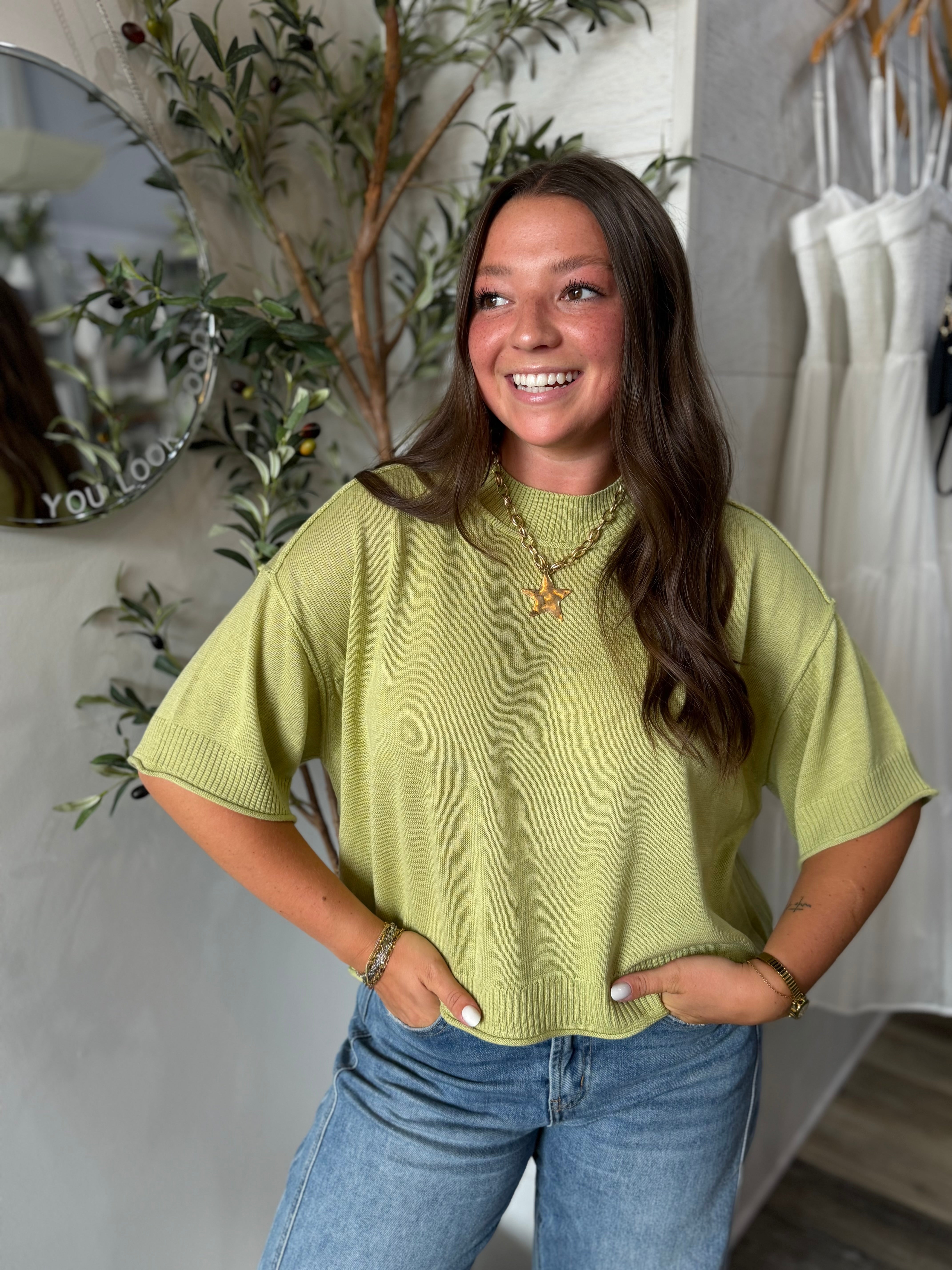 Sage Lightweight Mock Neck Sweater
