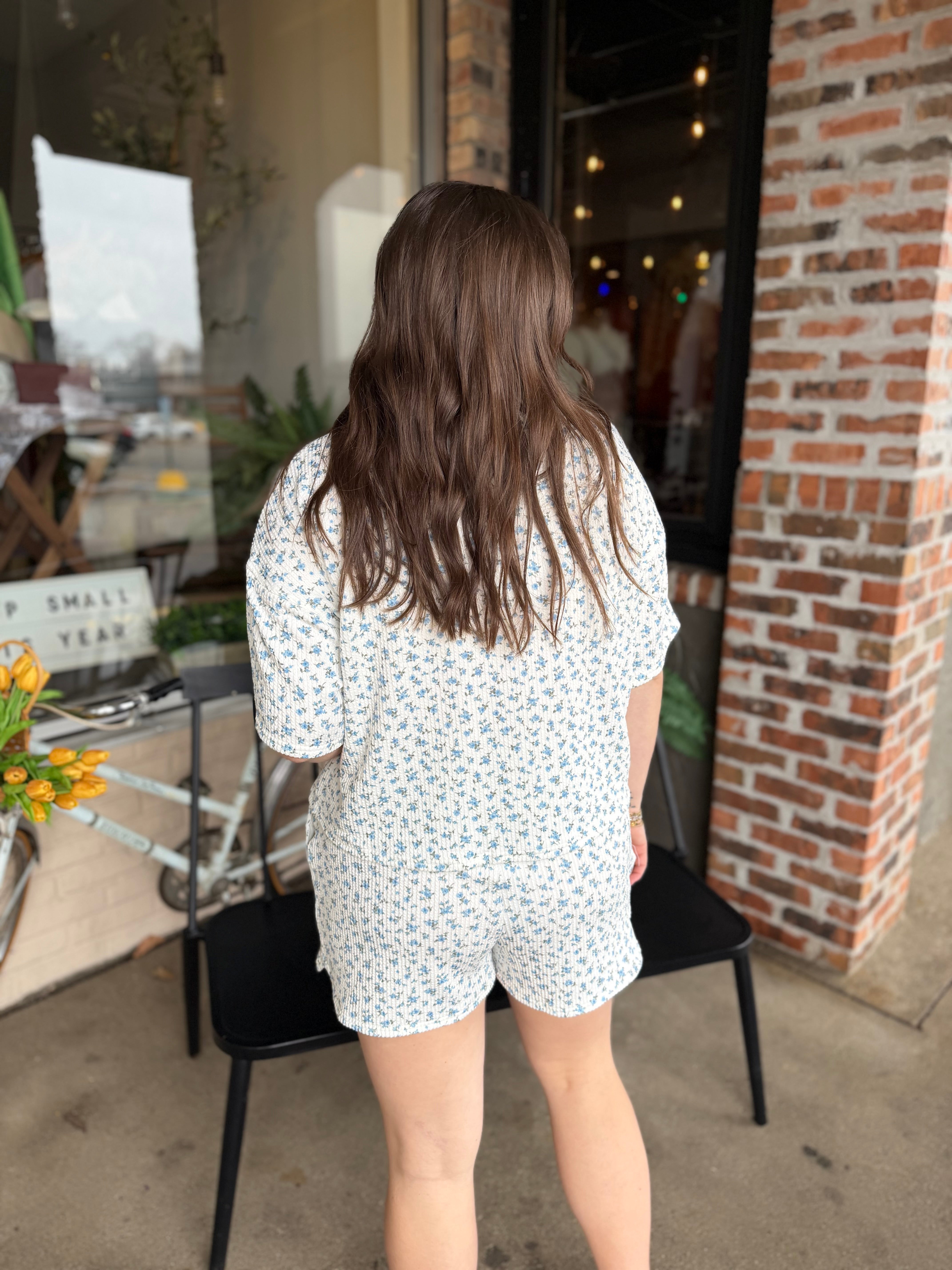 Blue Floral Knit Top