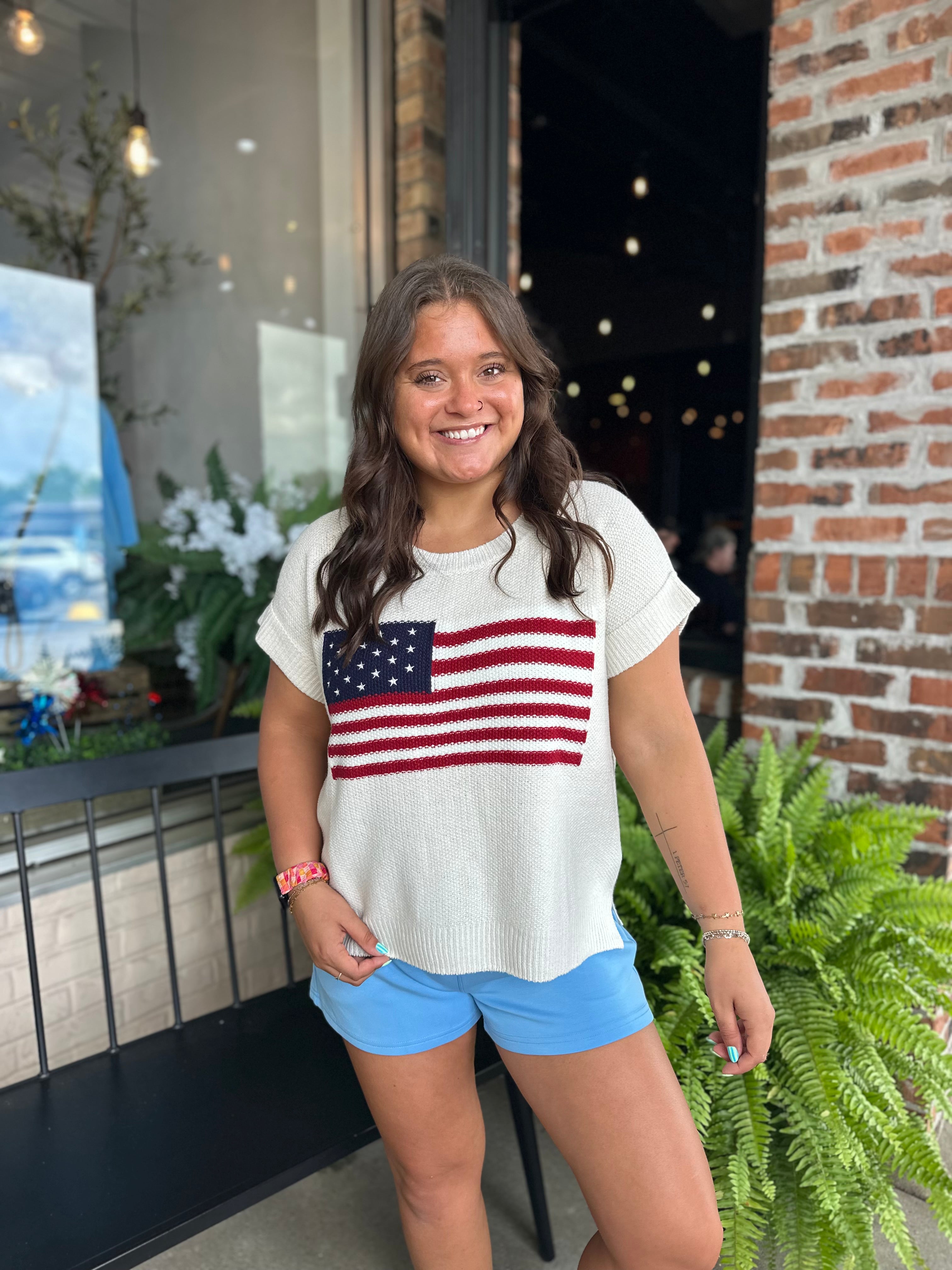 Ivory Flag Knit Top