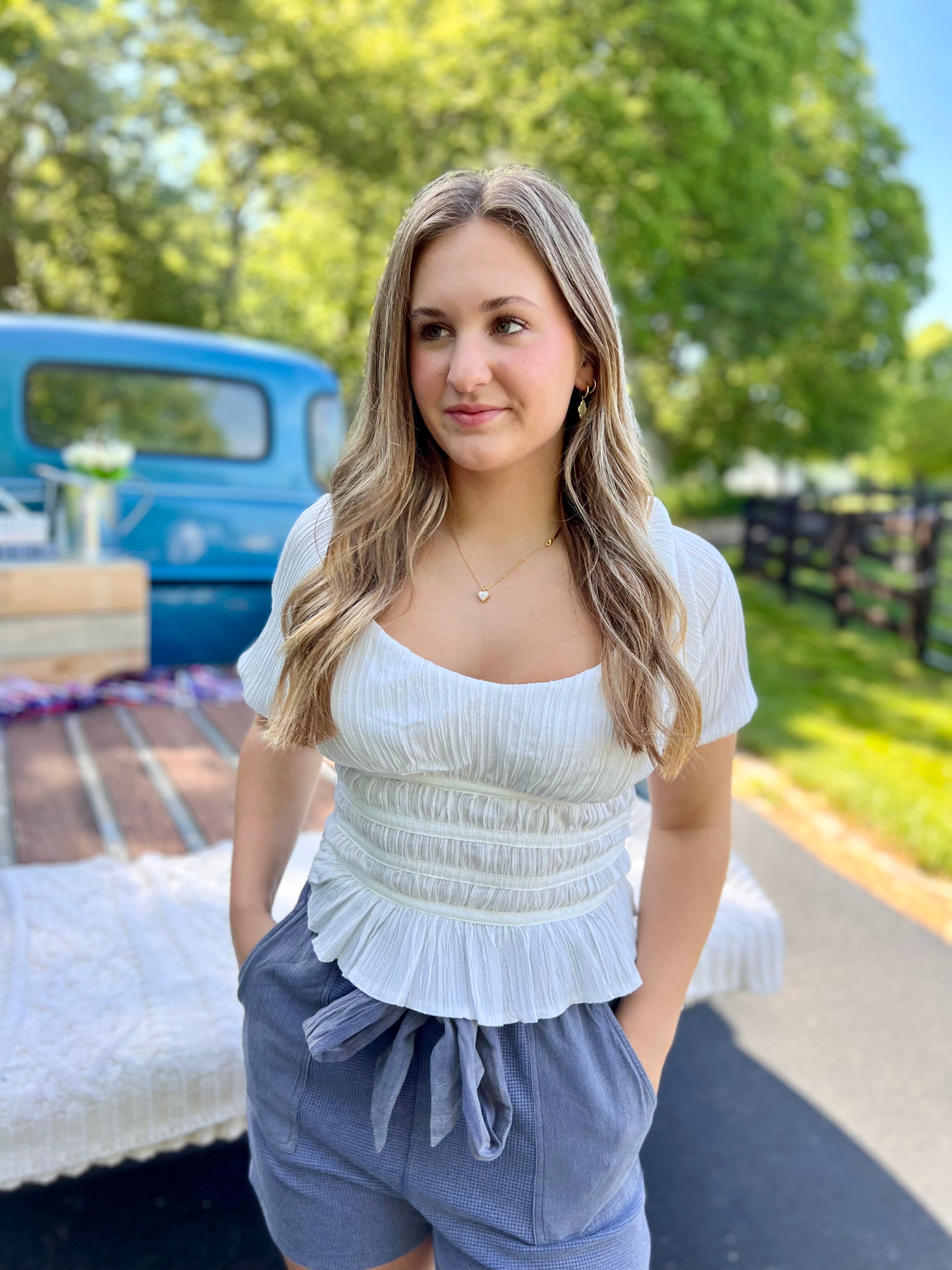White Textured Woven Top