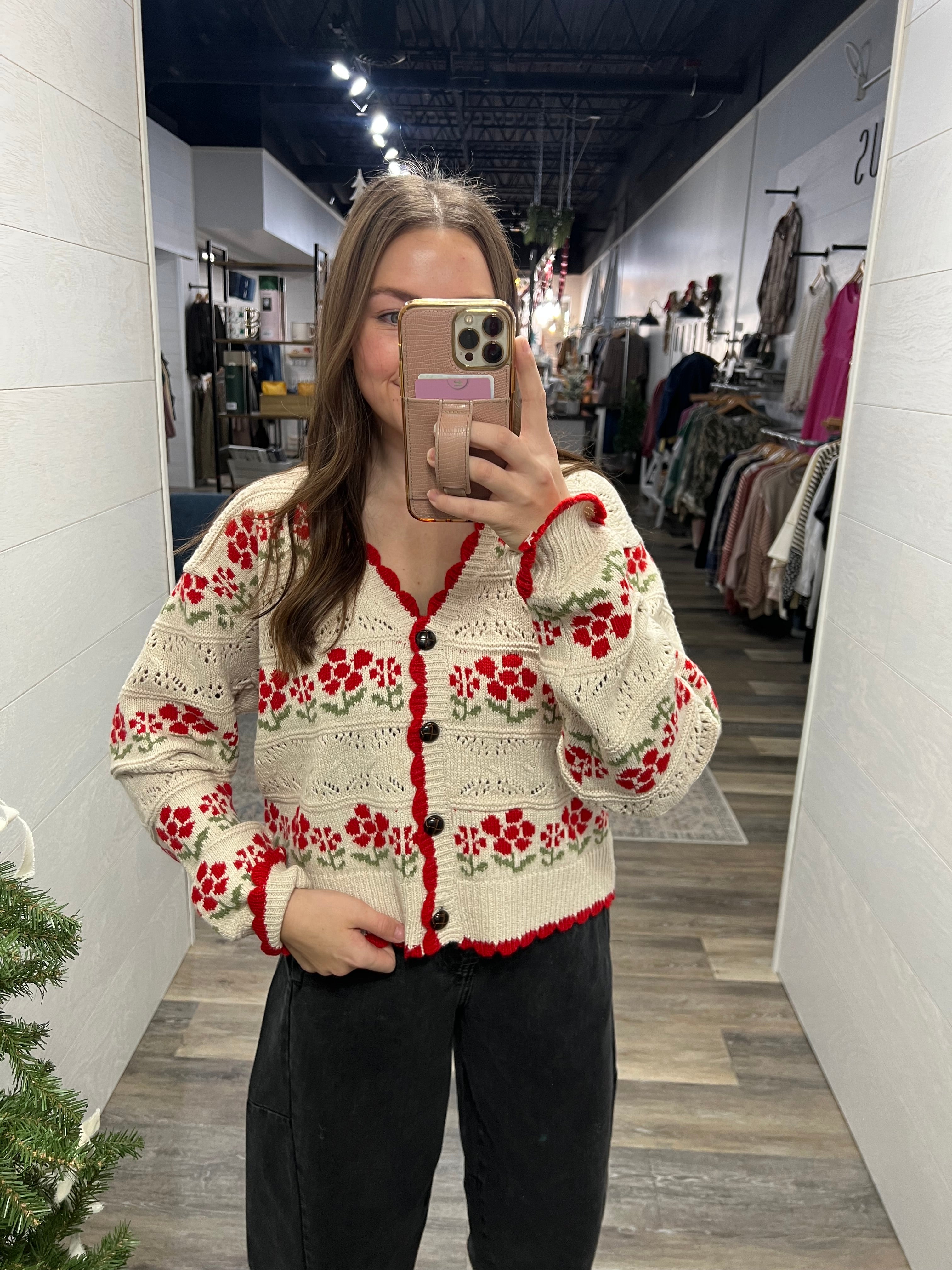 Floral Detail Knit Sweater Cardigan