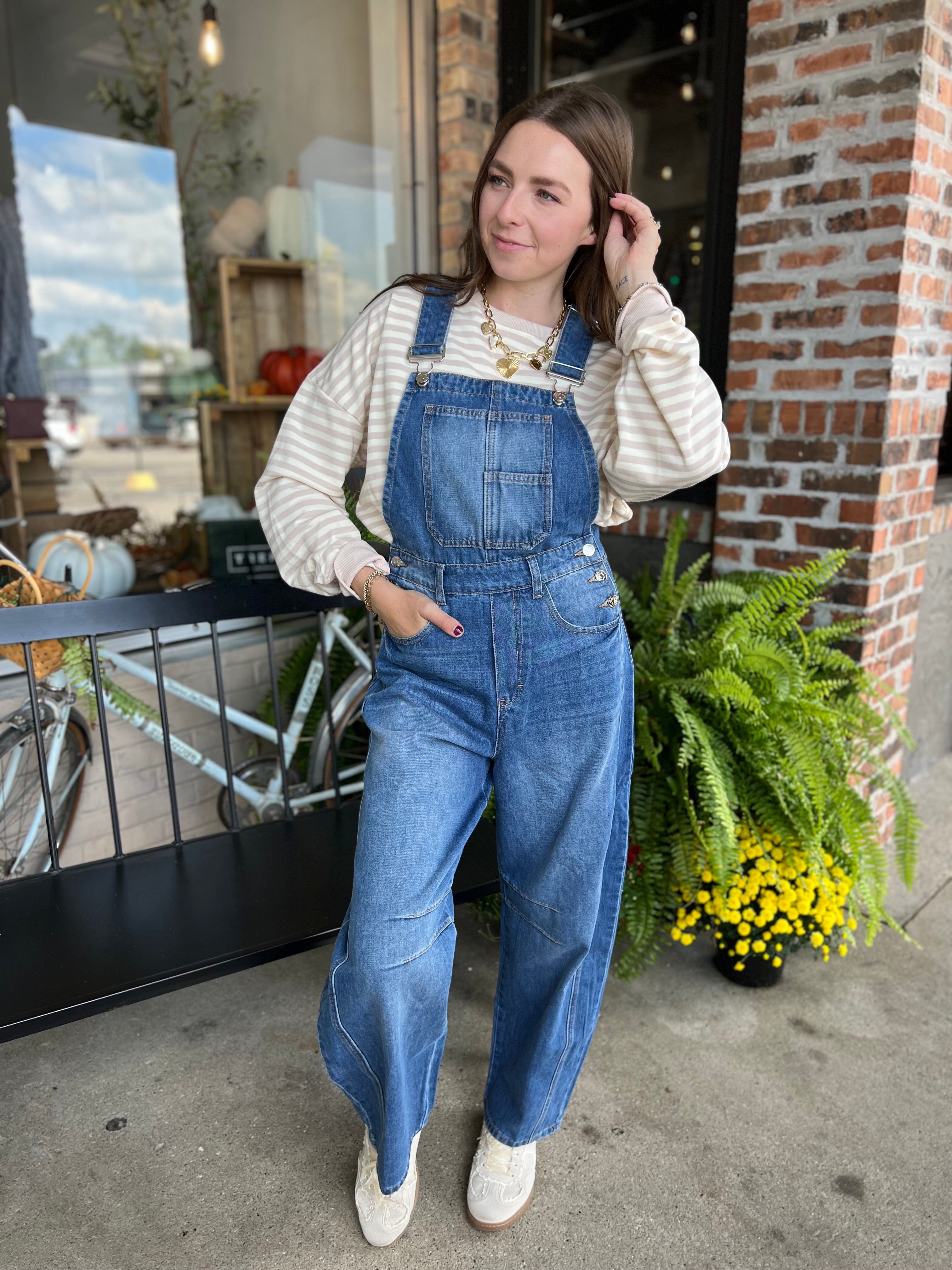 DENIM BARREL OVERALLS
