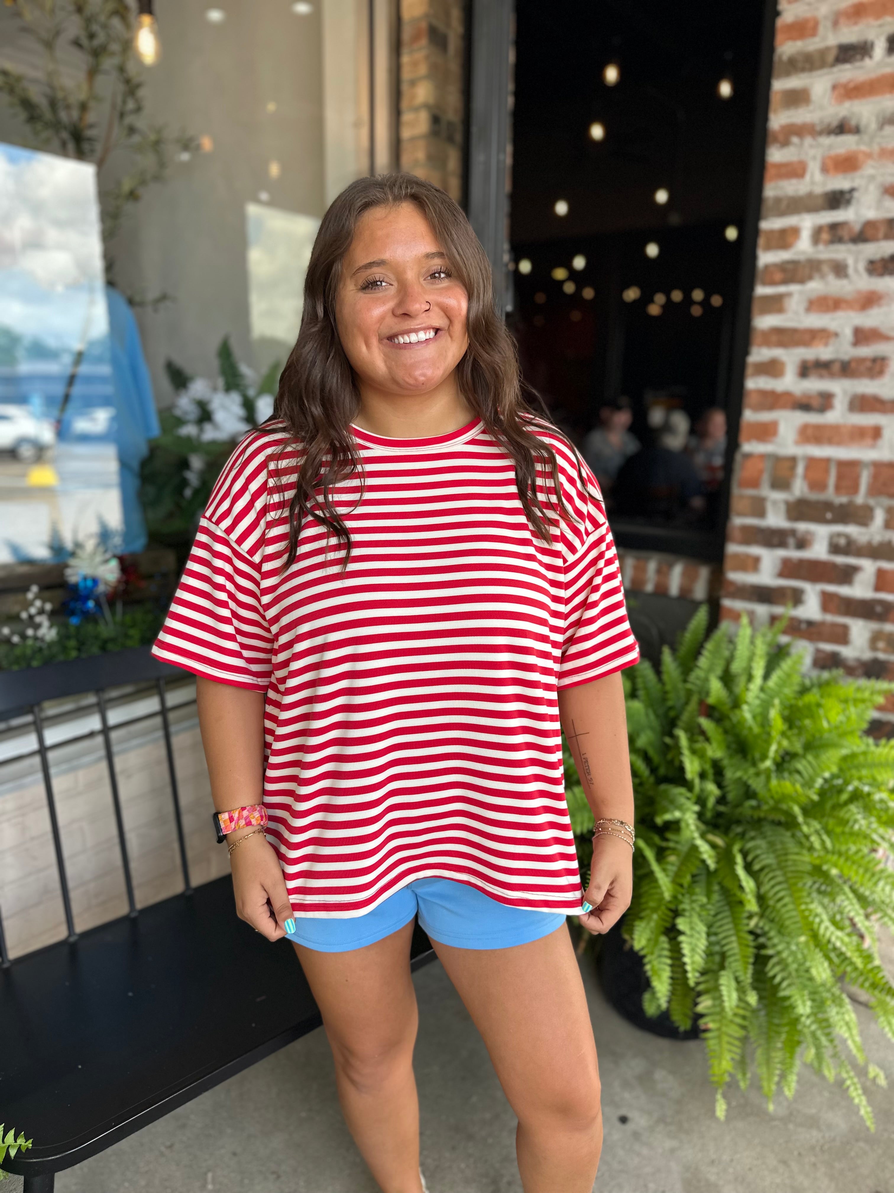 Red Striped Oversized T-shirt