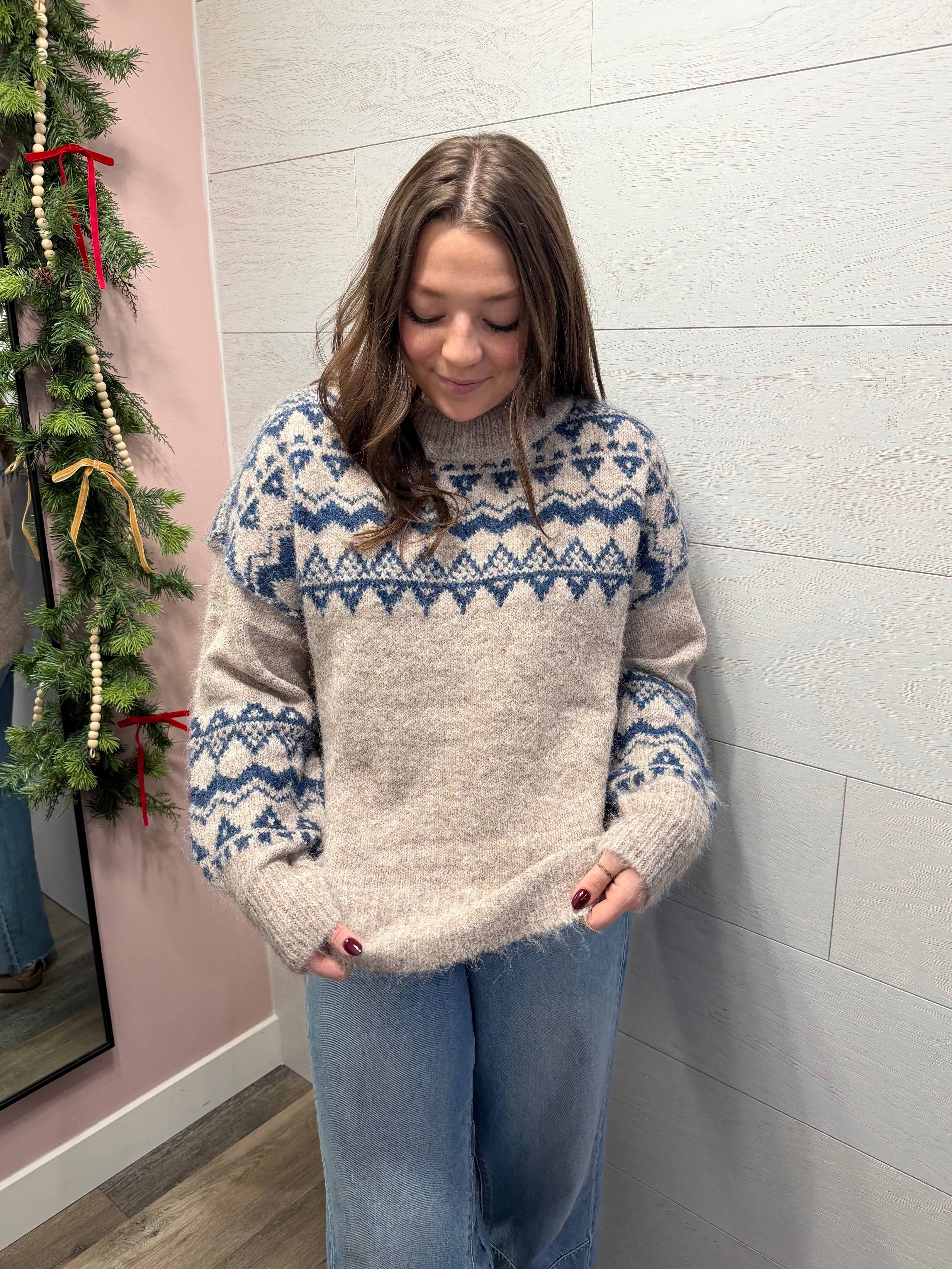 Blue Detailed Knitted Sweater - FINAL SALE