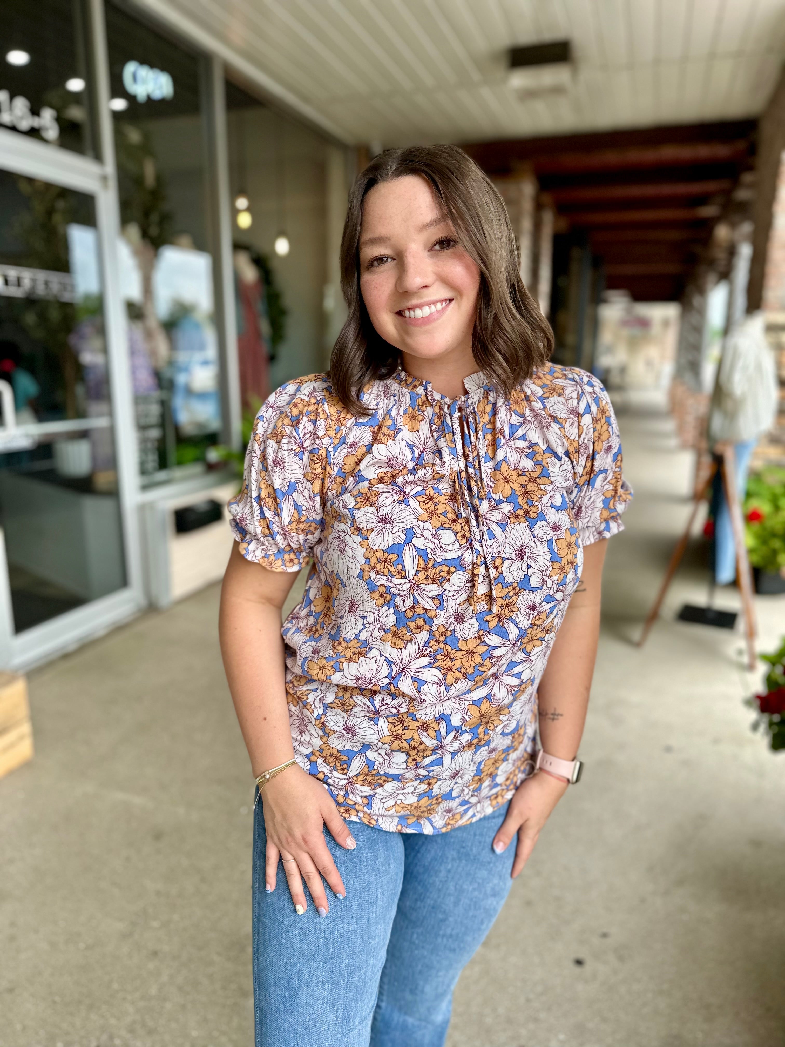 Blue Floral Tie-Up Top - FINAL SALE