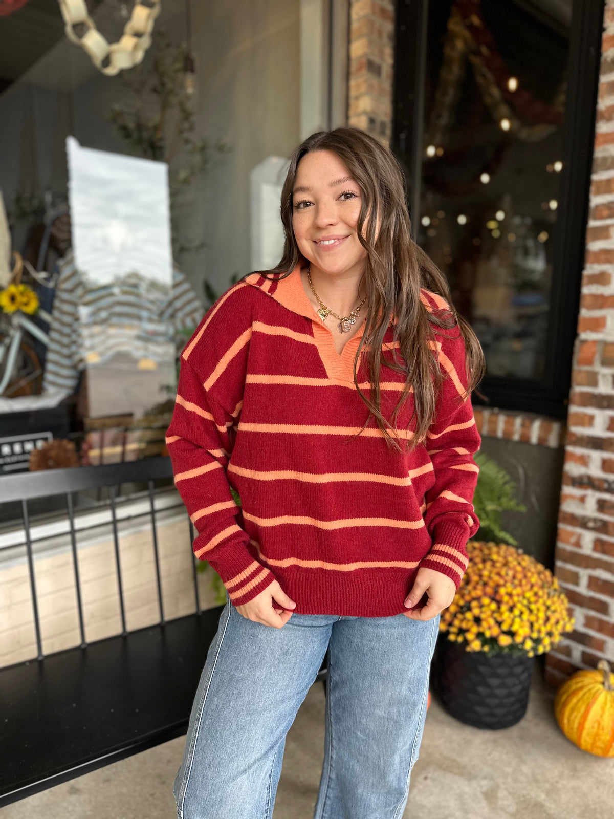 Coral Red Mock Neck Sweater