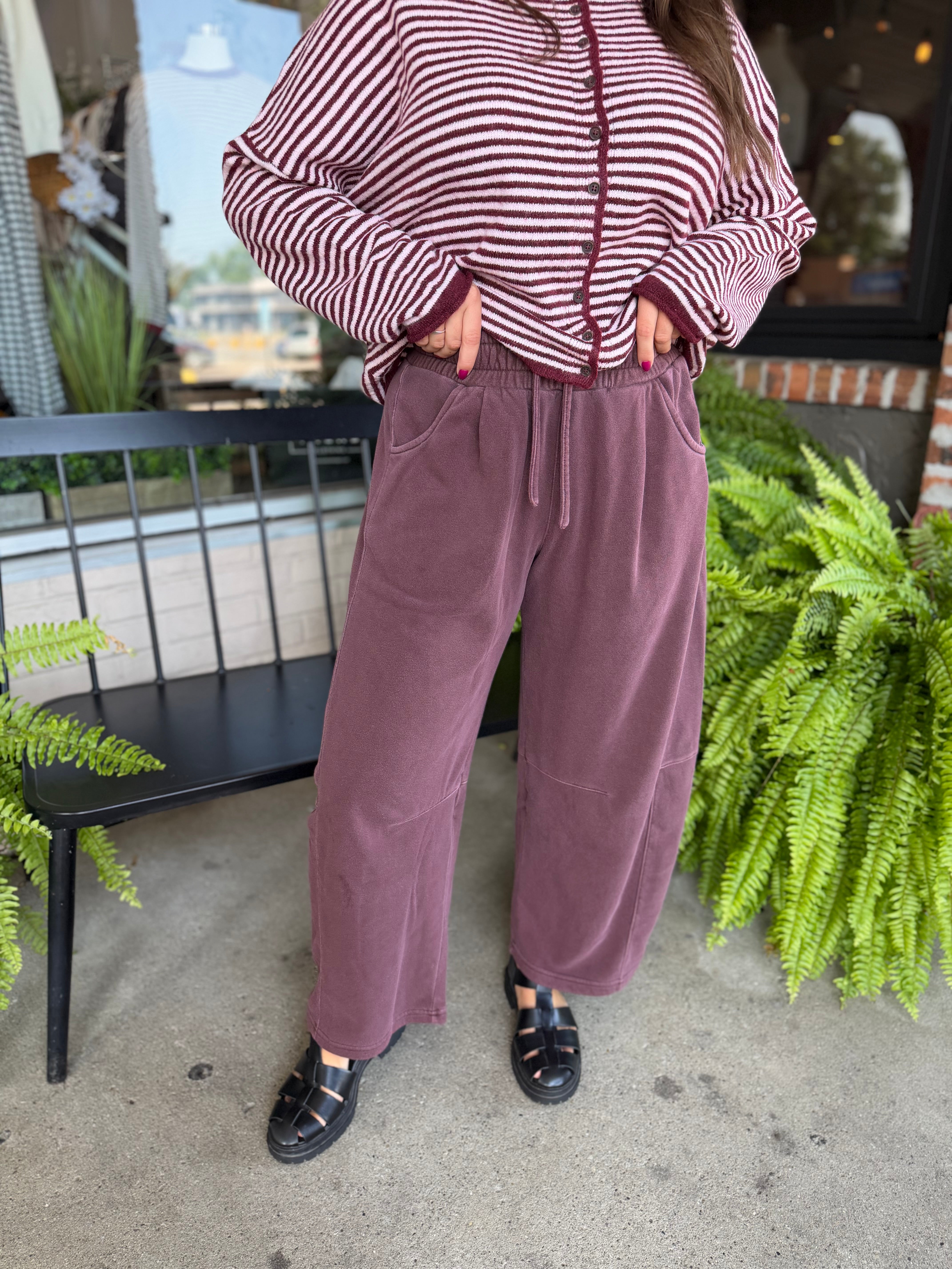 Maroon Barrel Leg Sweatpants