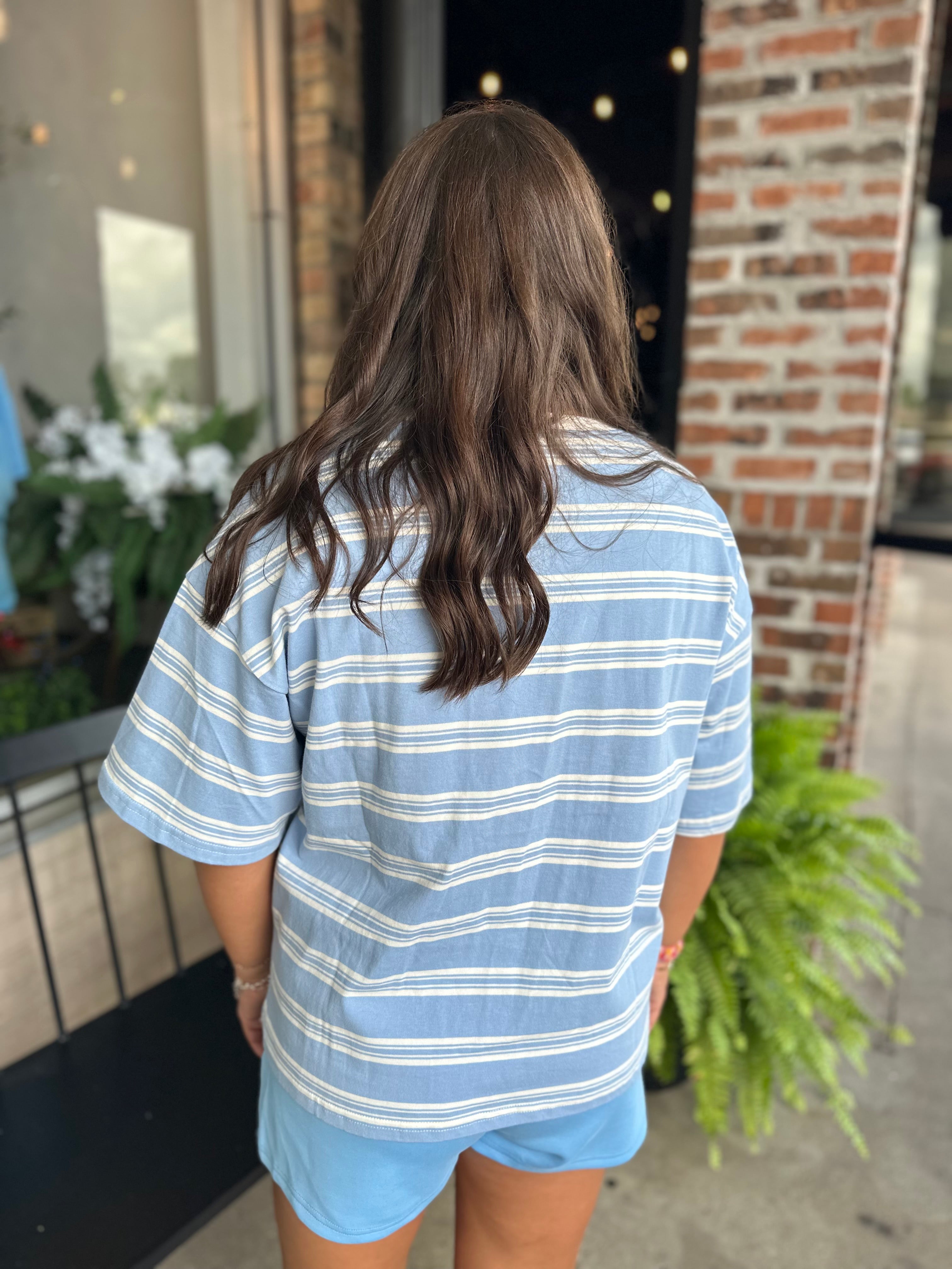 Blue Americana Striped Oversized Tee