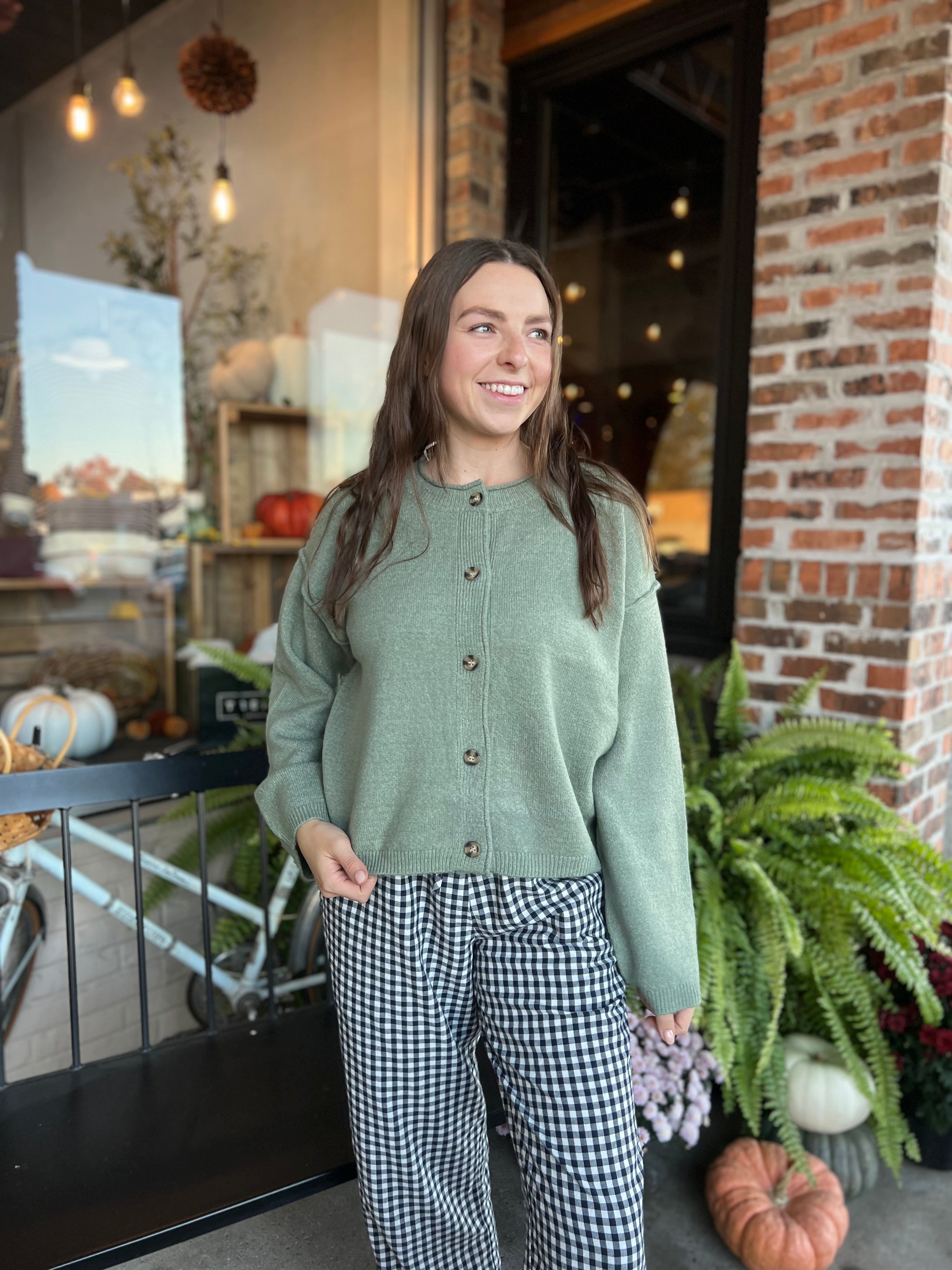 Sage Roll Neck Button Down Cardi