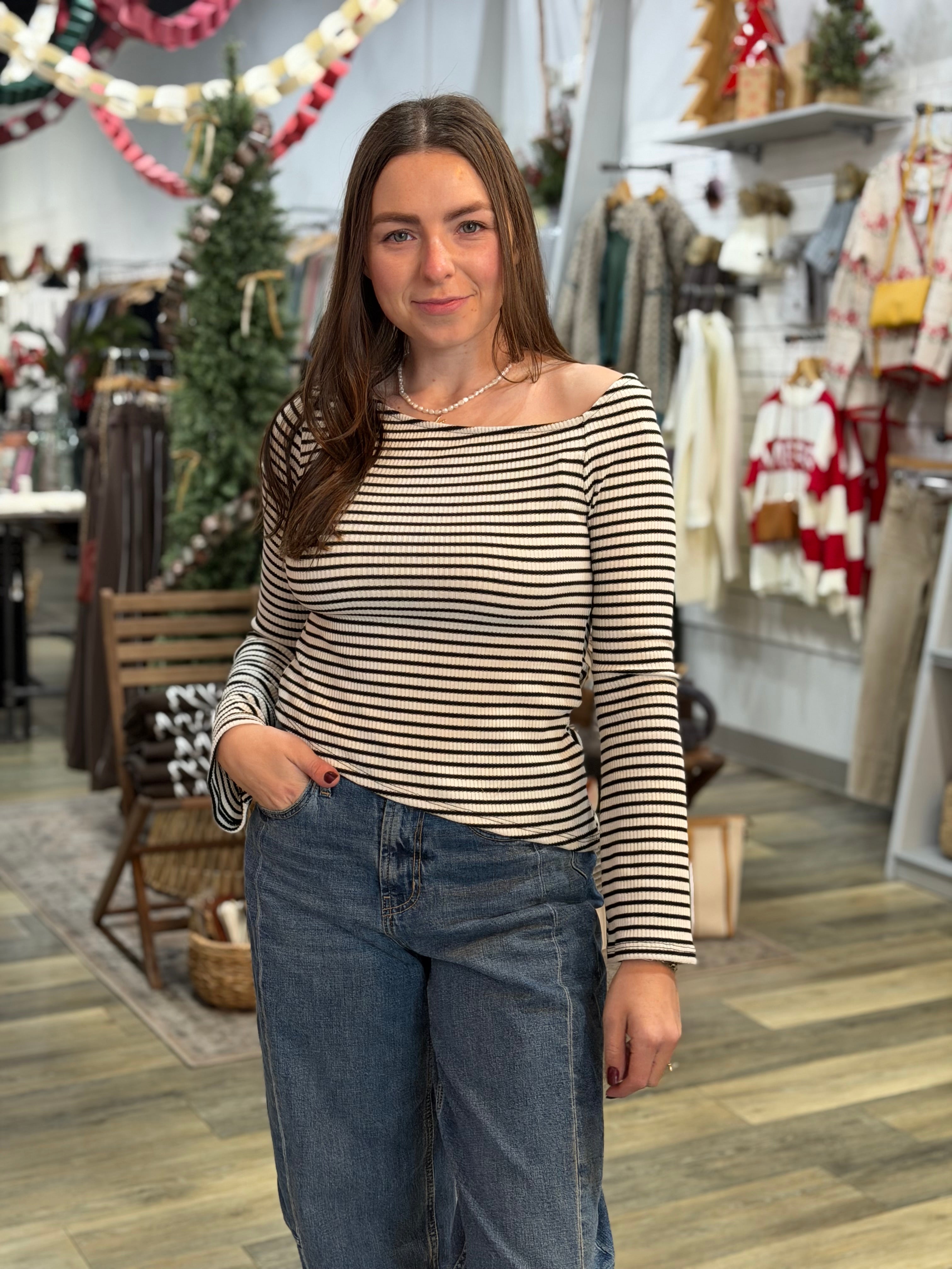 Black Stripe Asymmetrical Top - FINAL SALE