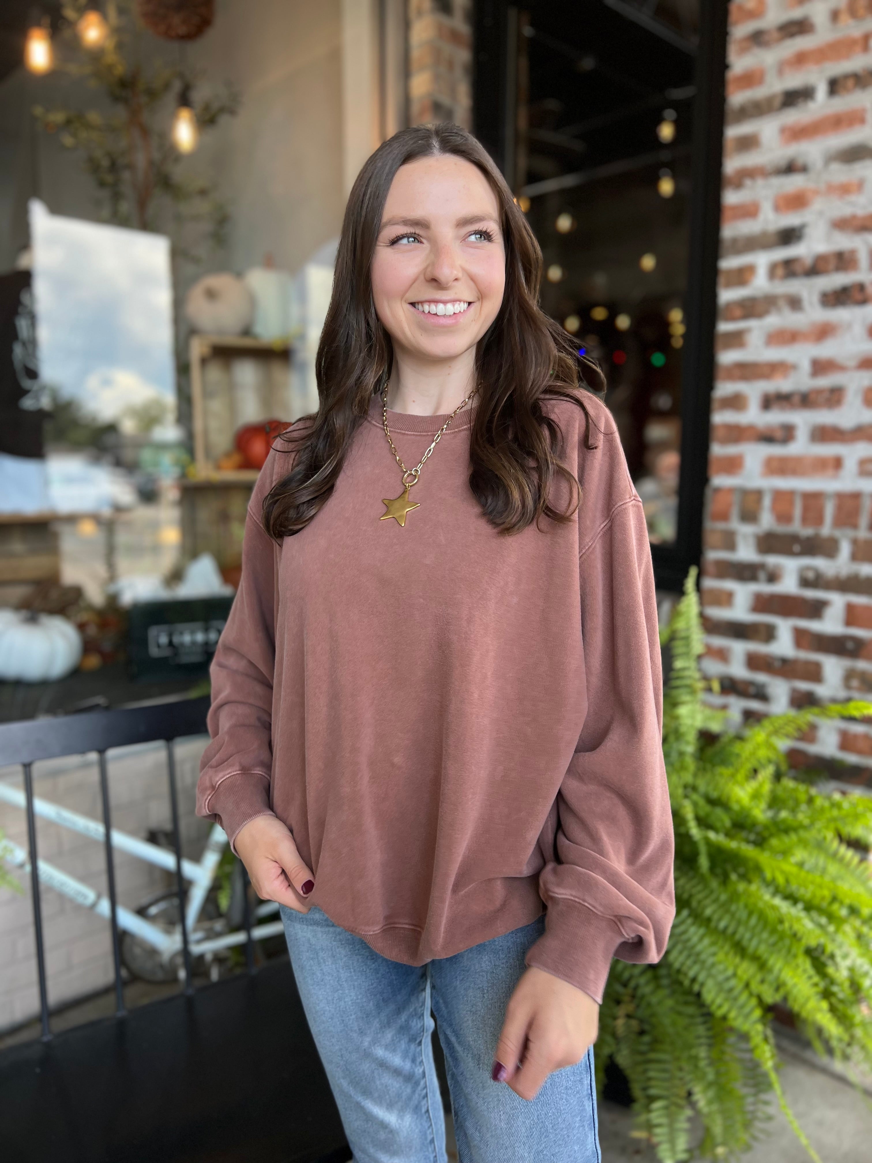 Brown Drop Shoulder Crewneck - FINAL SALE