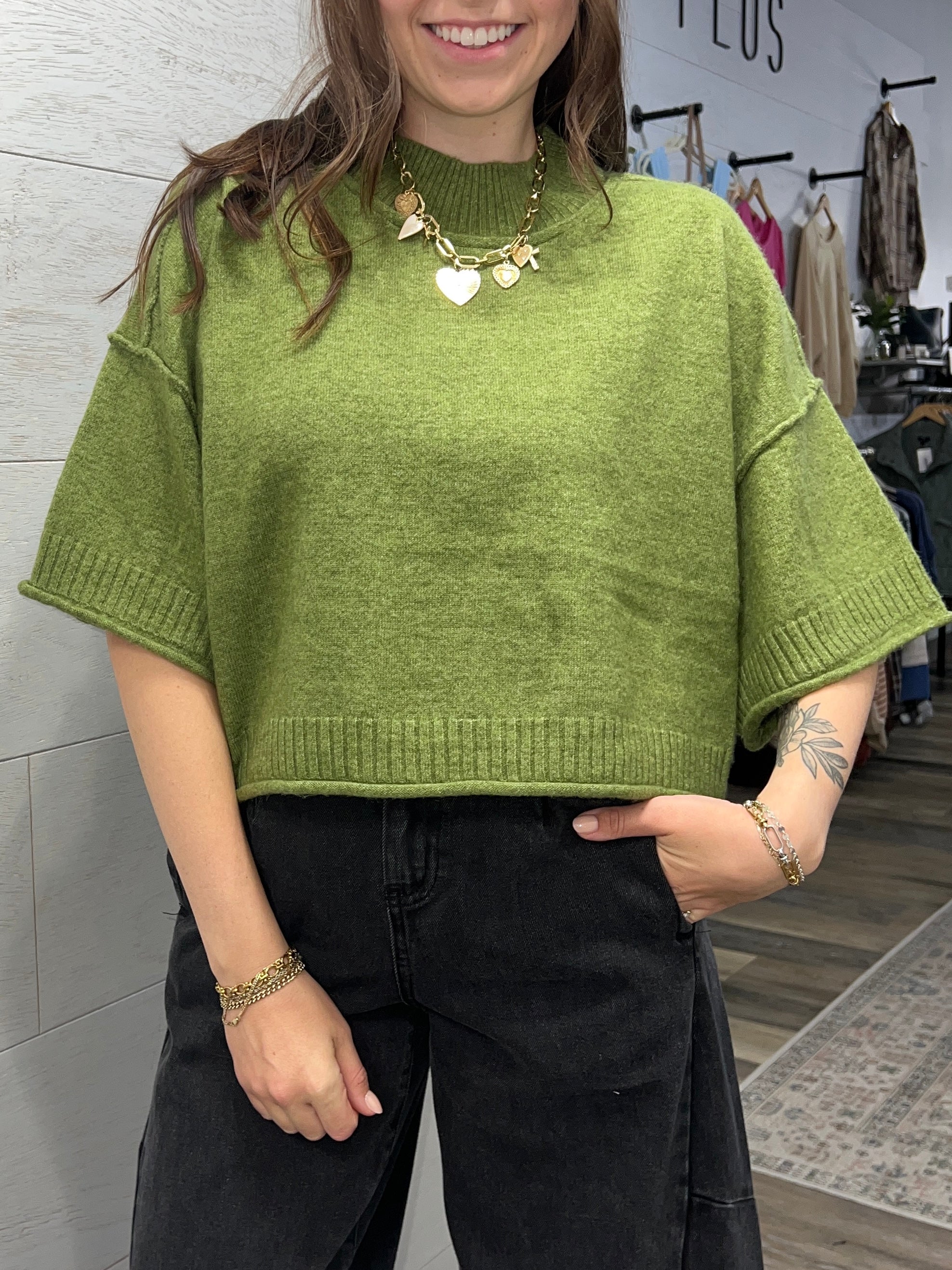 Green Marled Mock Neck Sweater - FINAL SALE