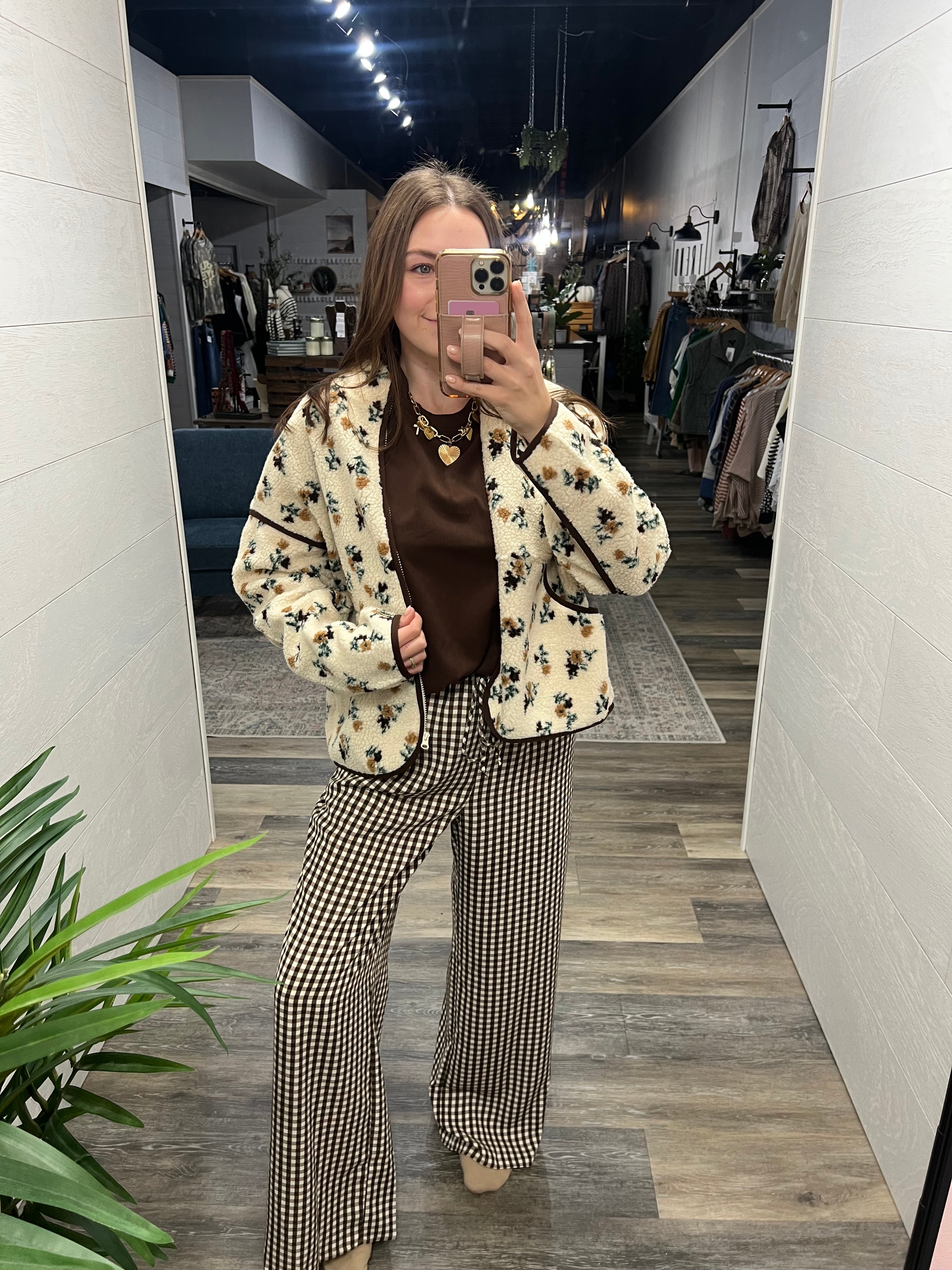 Cream Floral Fleece Jacket