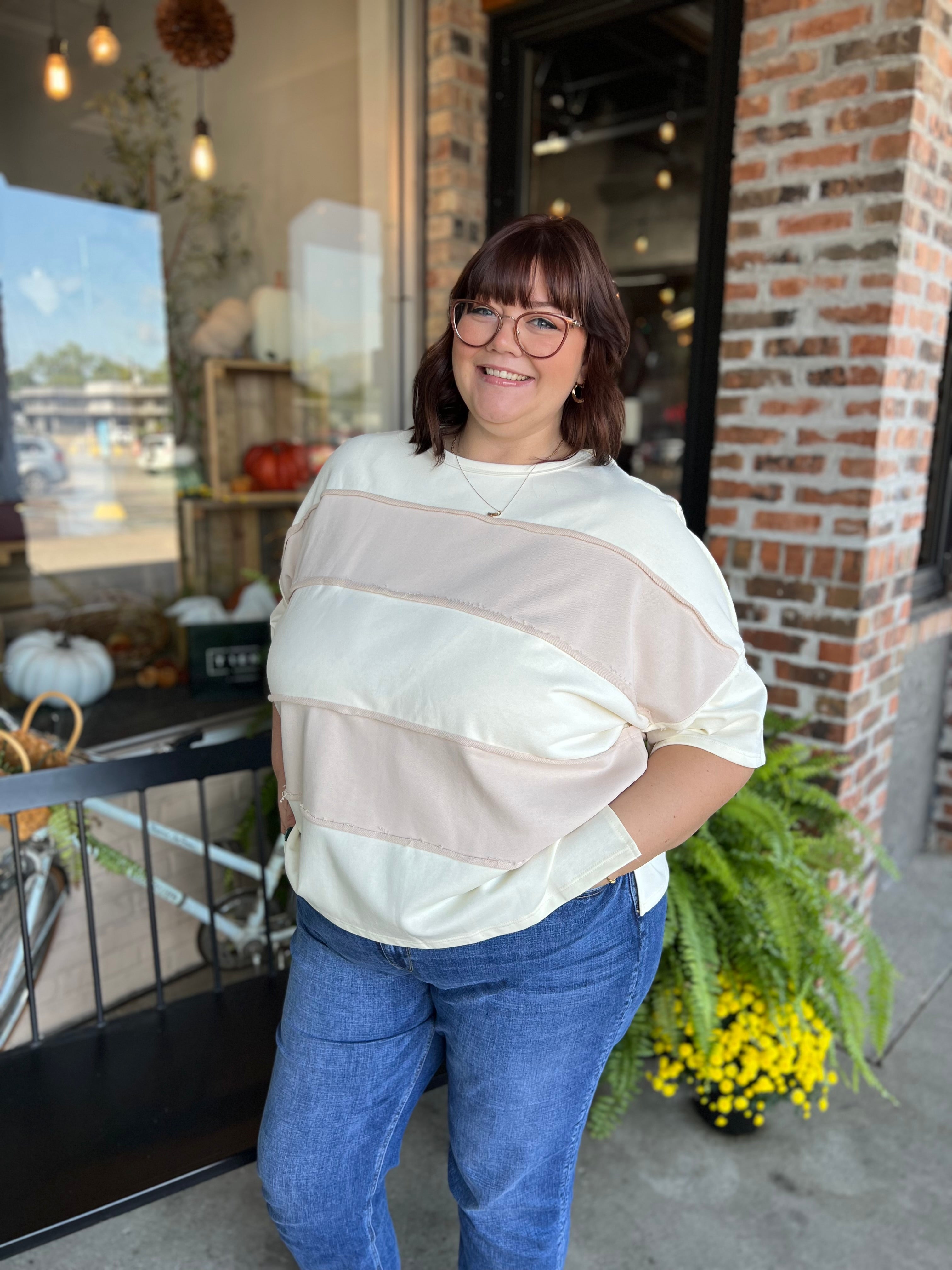 Plus Taupe Block Top