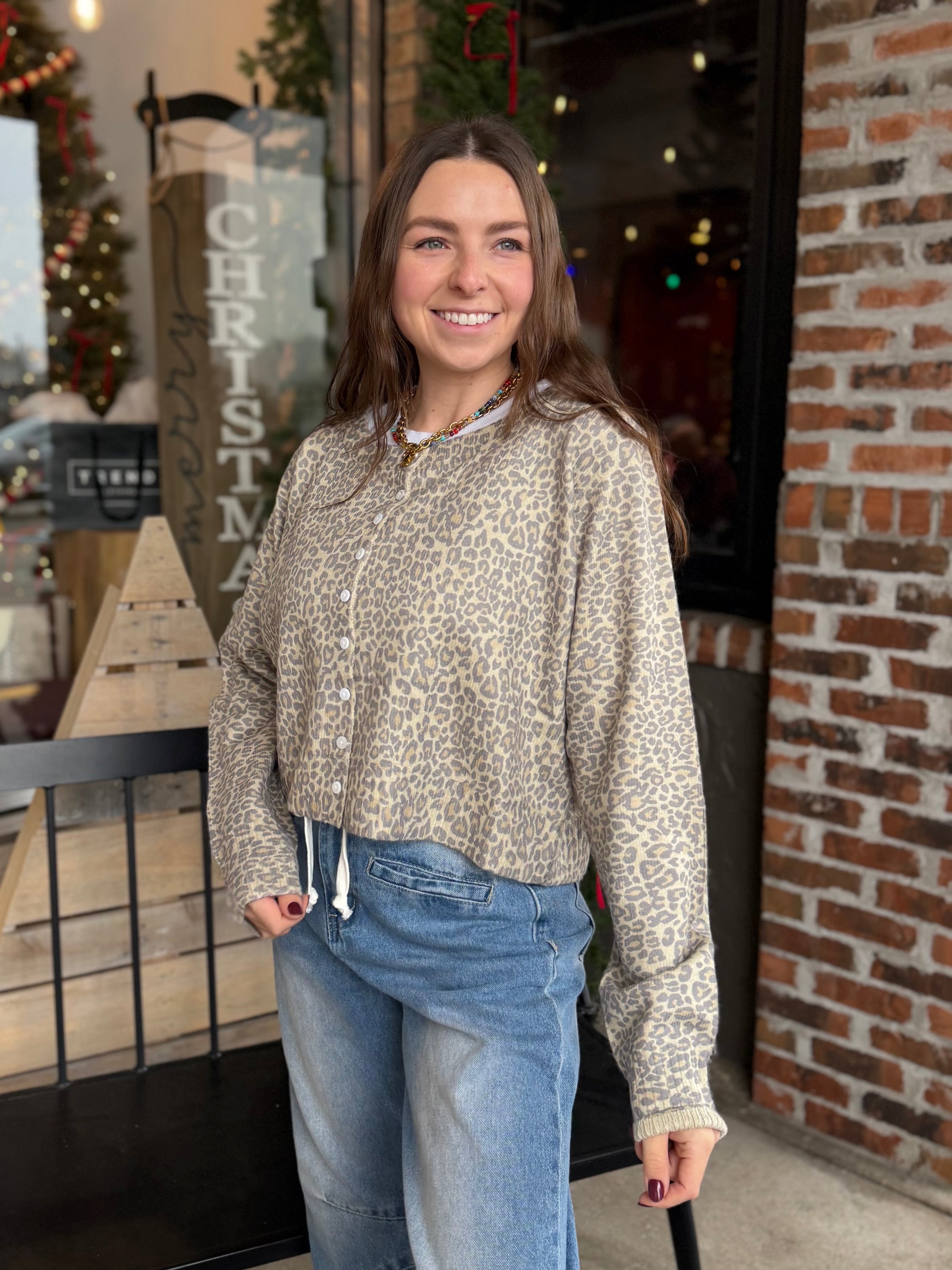 Oatmeal Leopard Button Cardigan