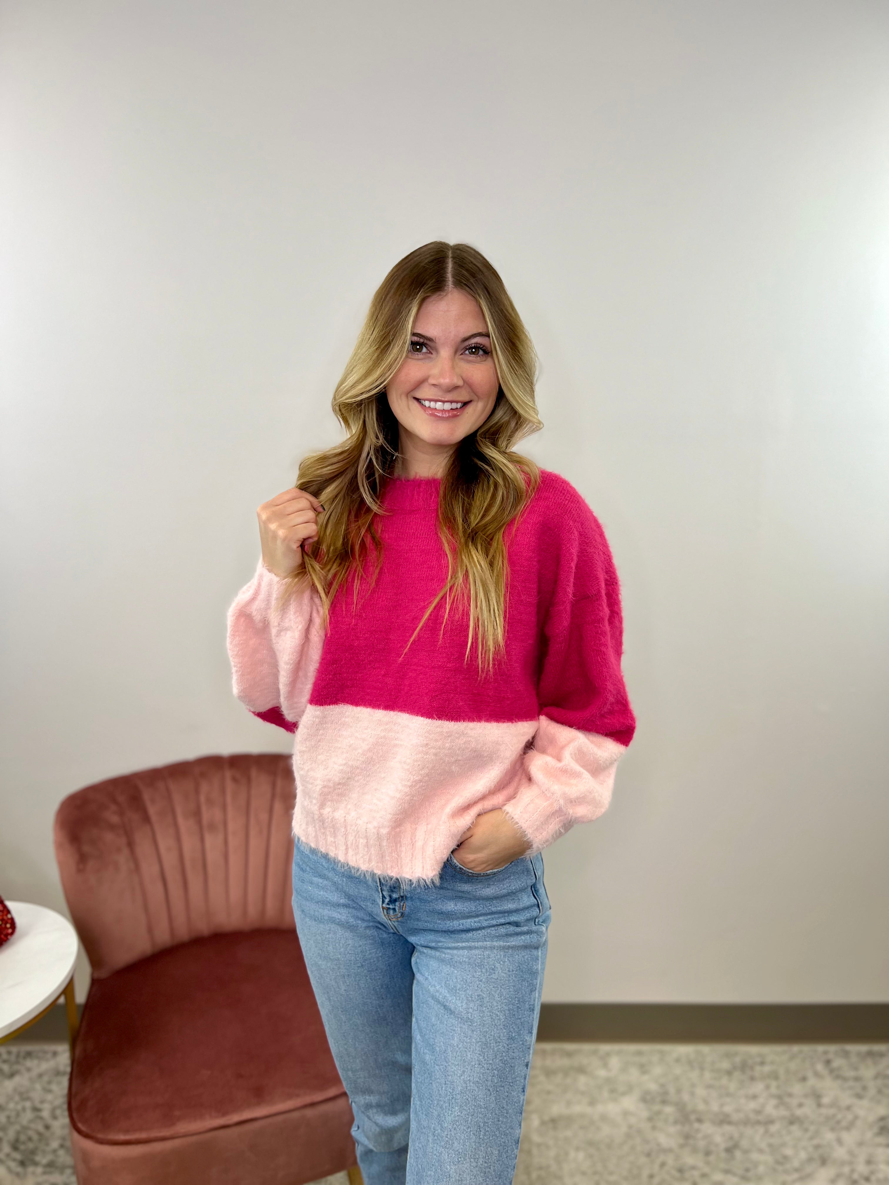 Fuchsia Split Fuzzy Sweater