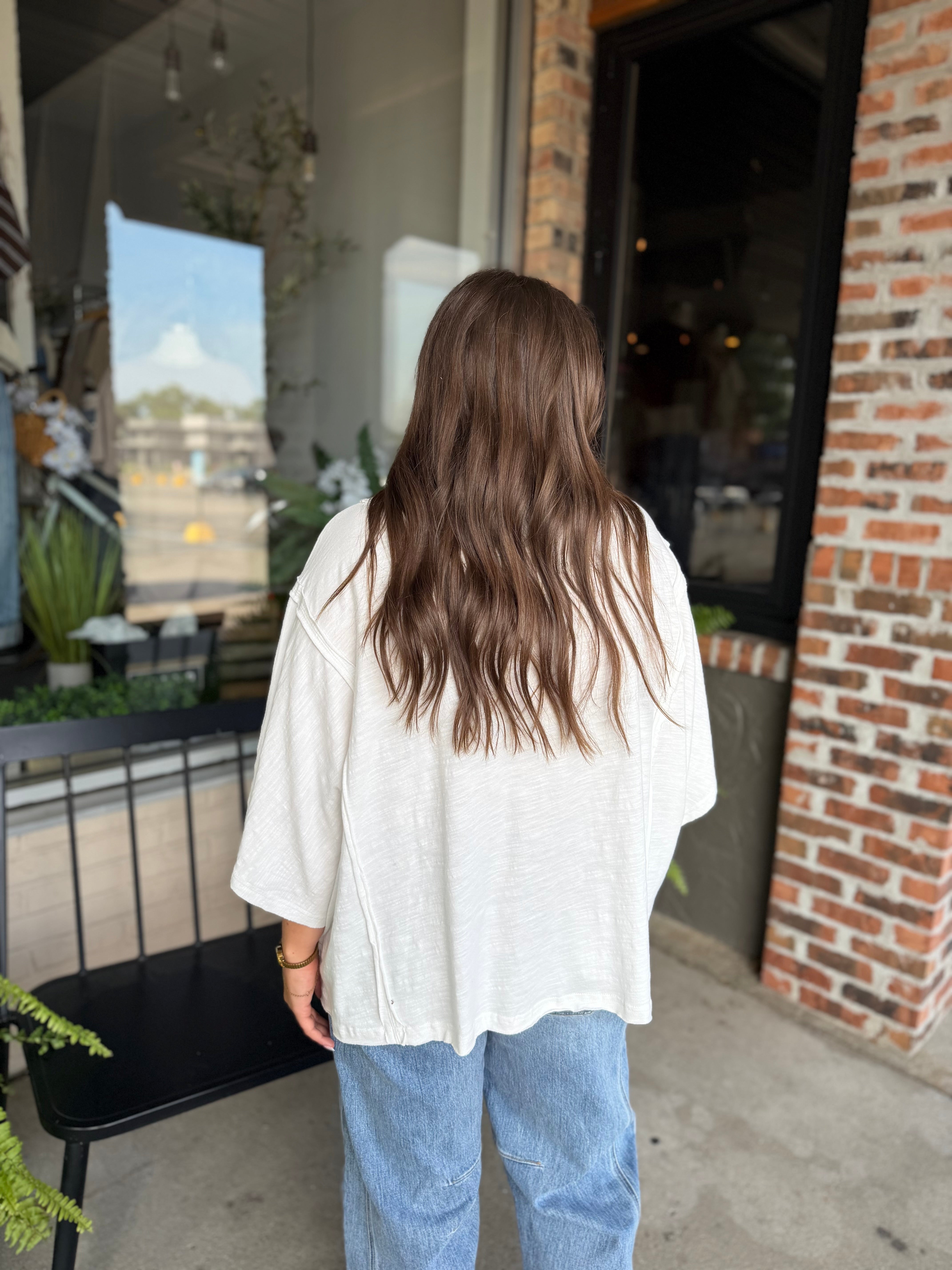 White Cotton Raw Edge Oversized Tee