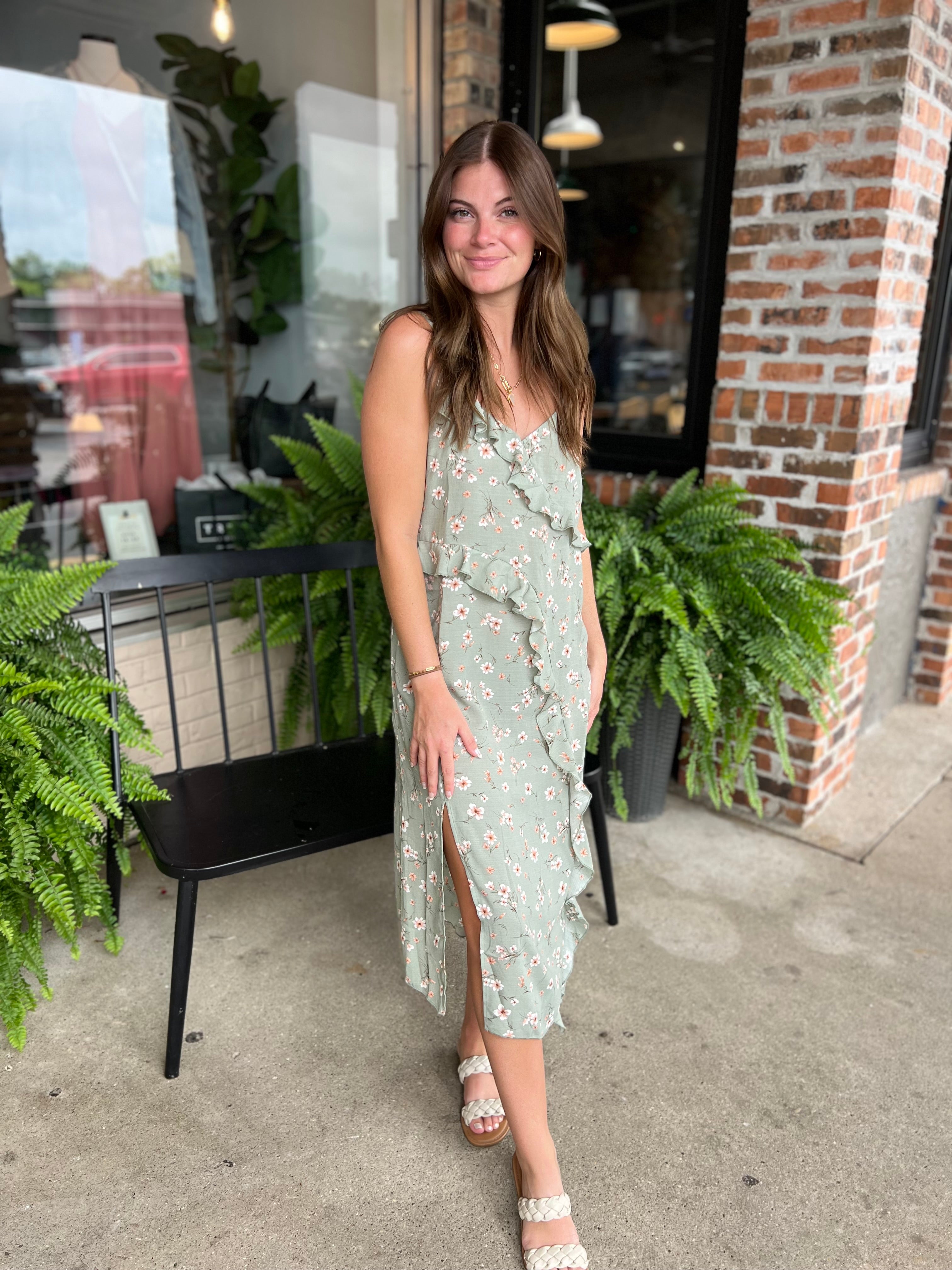 Dusty Olive Floral Cami Dress - FINAL SALE