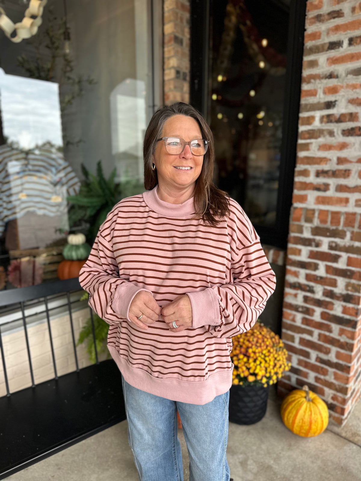Pink Brown Striped Pullover