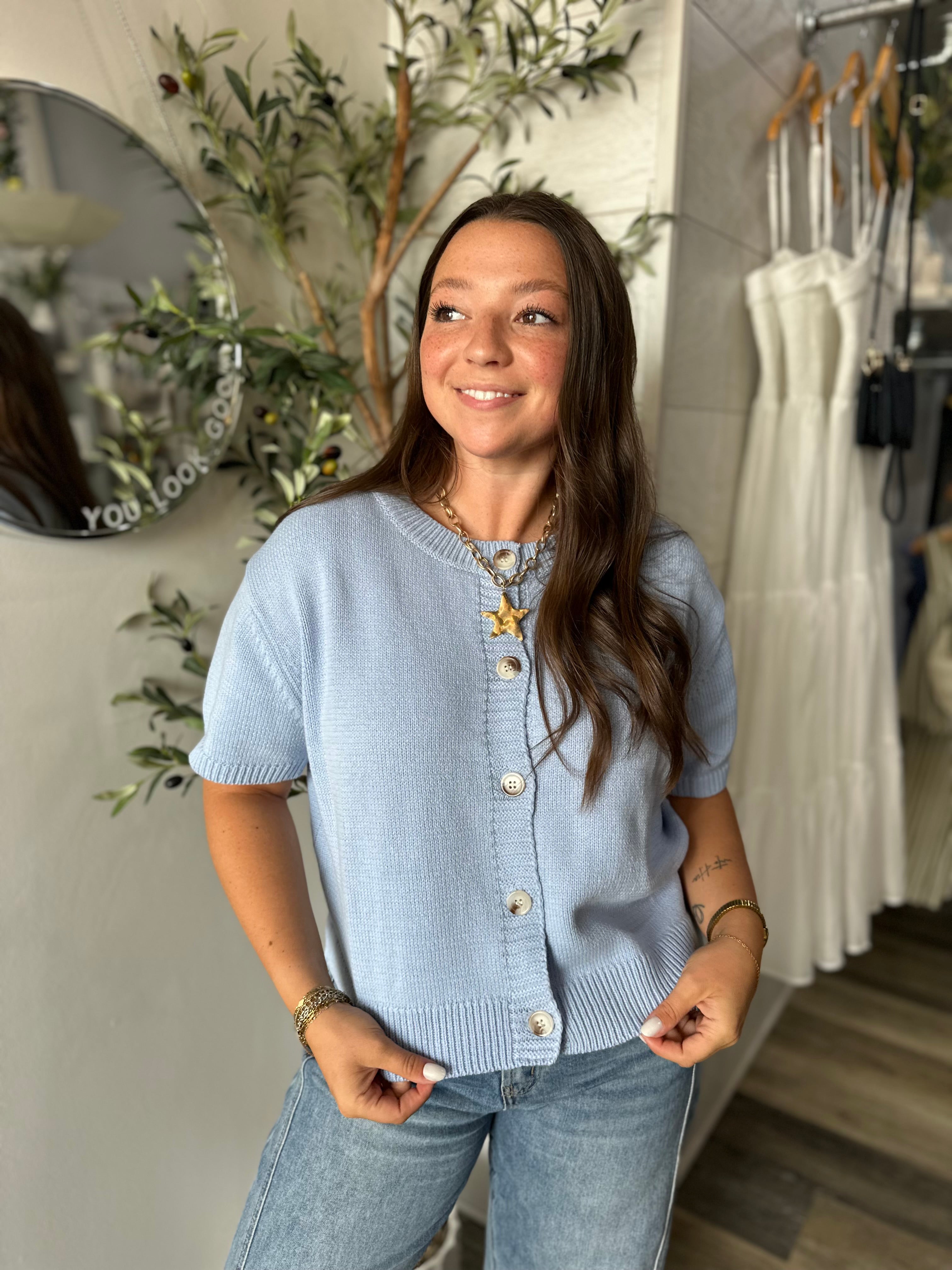 Blue Short Sleeve Sweater Cardi