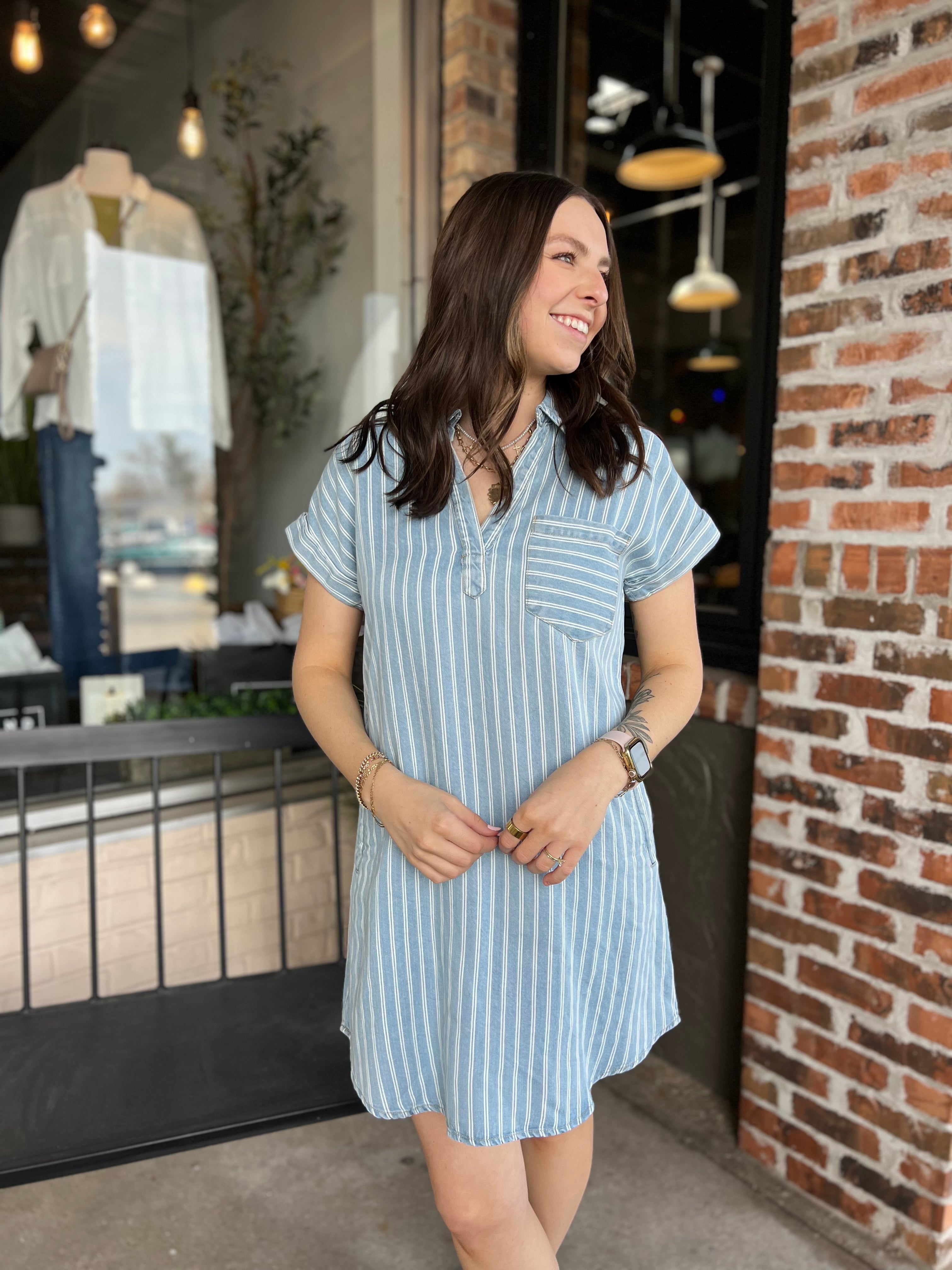 Chambray Stripe Collared Dress - FINAL SALE