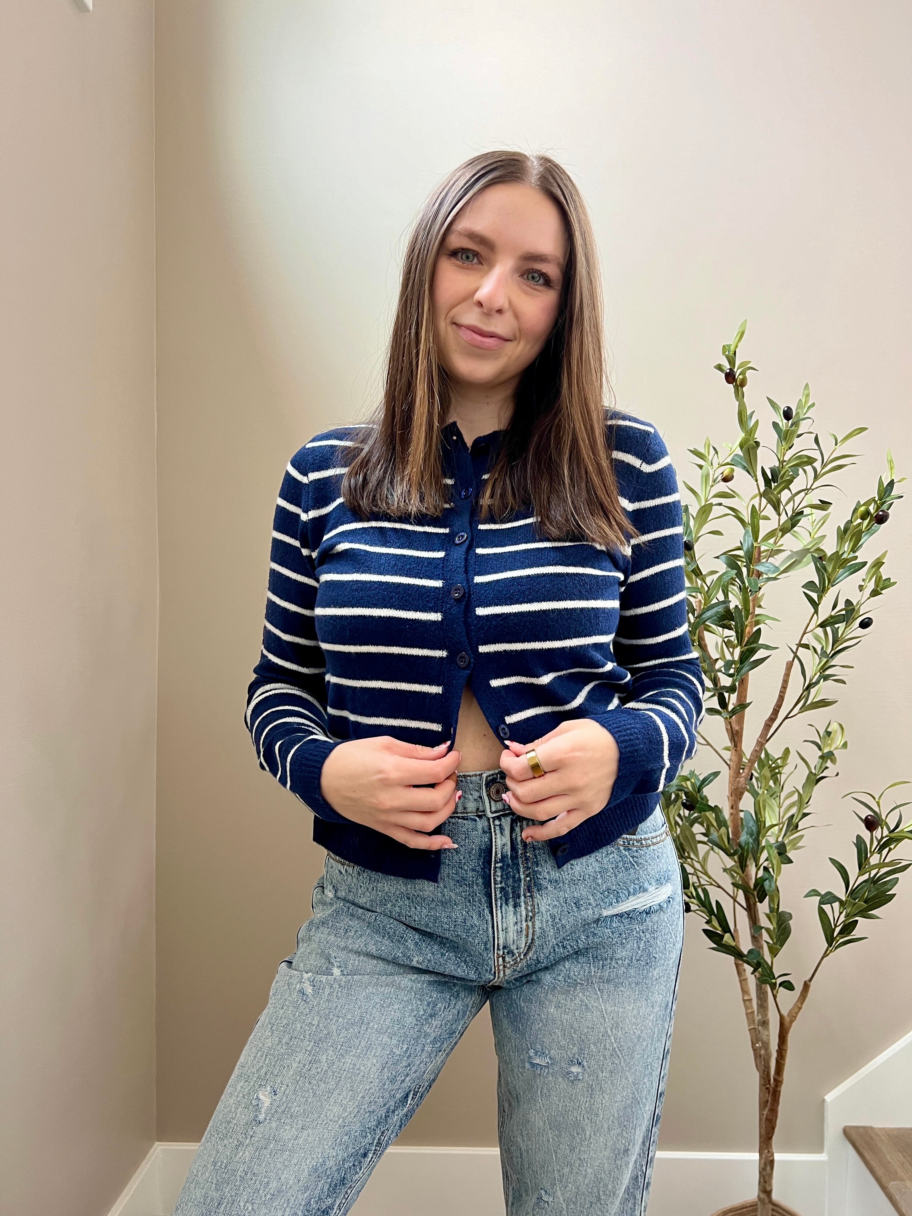 Navy Stripe Button Down Cardi