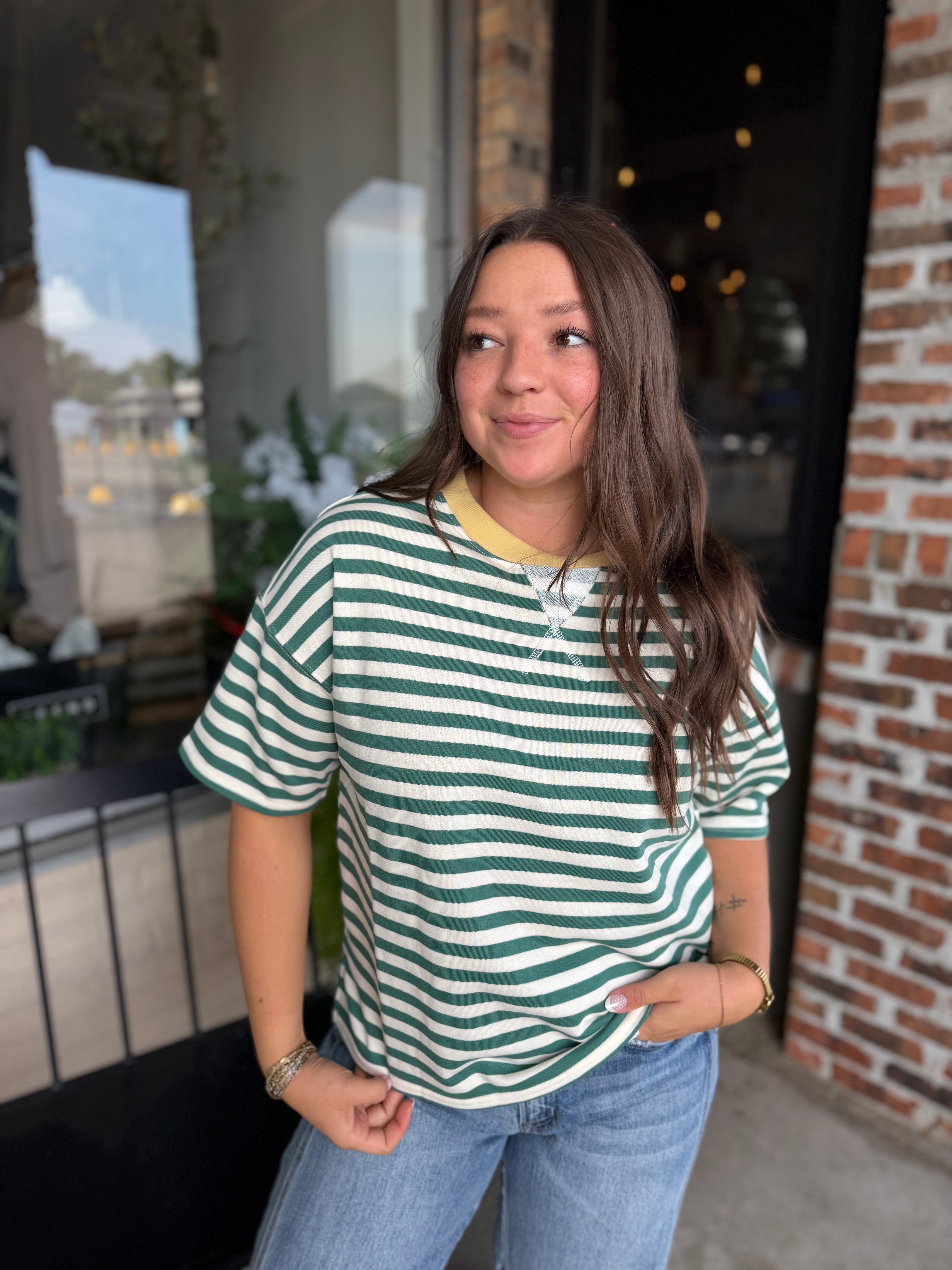Green Stripe Colorblock Top