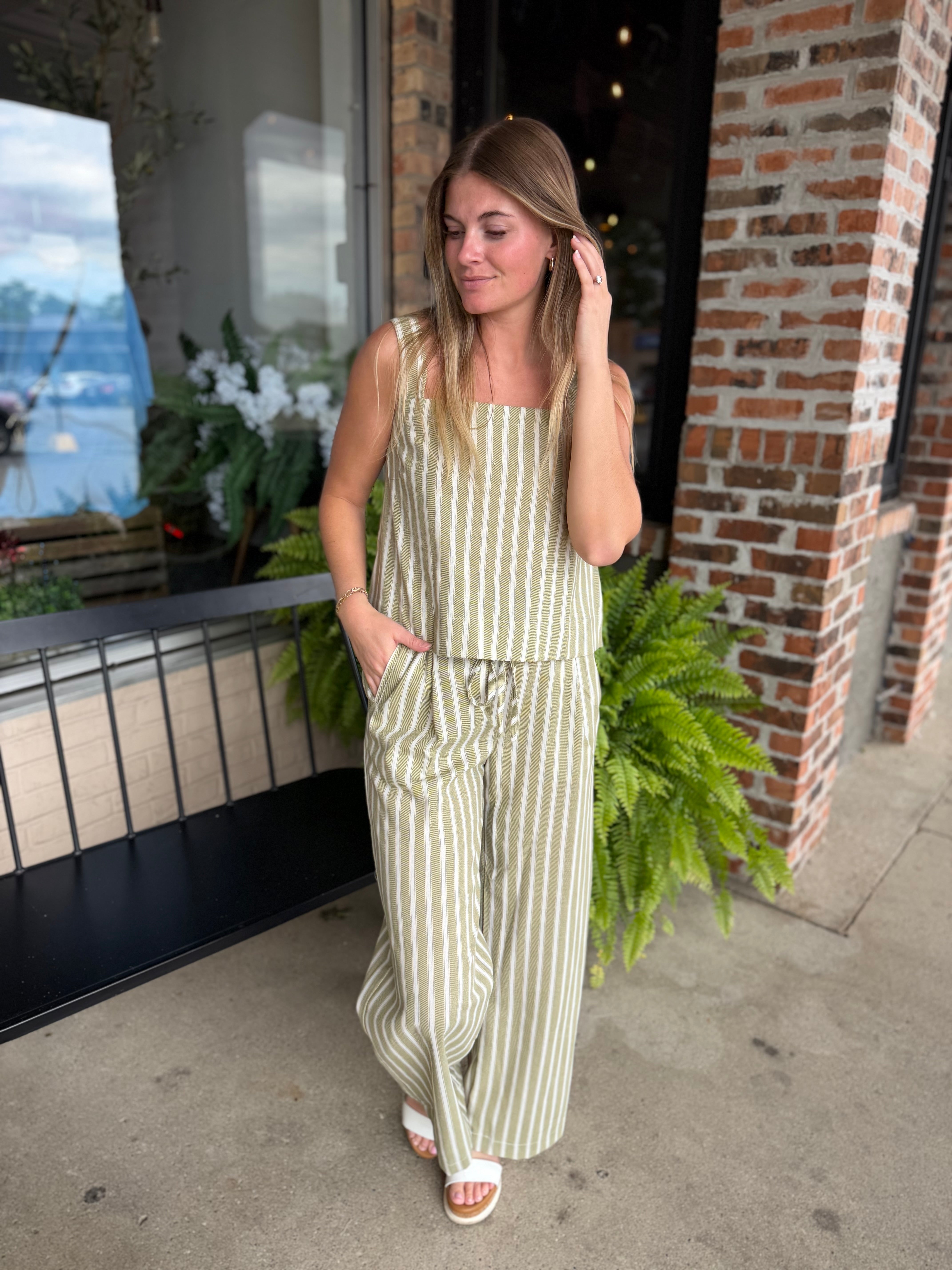 Olive Stripe Square Neck Tank
