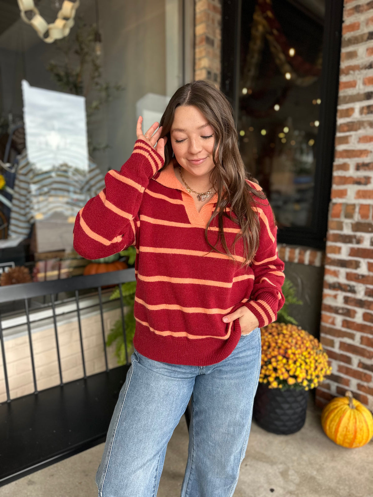 Coral Red Mock Neck Sweater