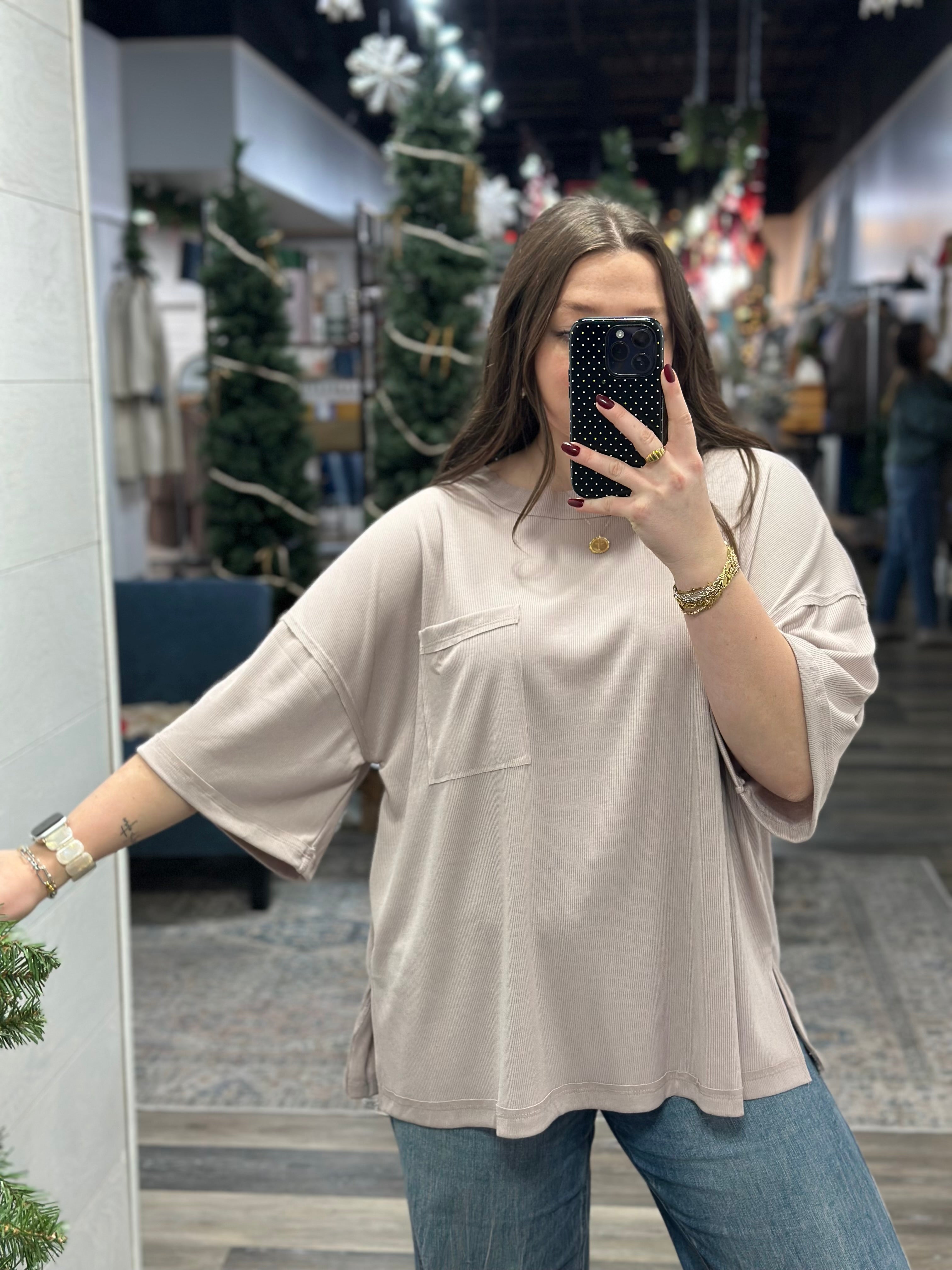 Grey Oversized Rib Top