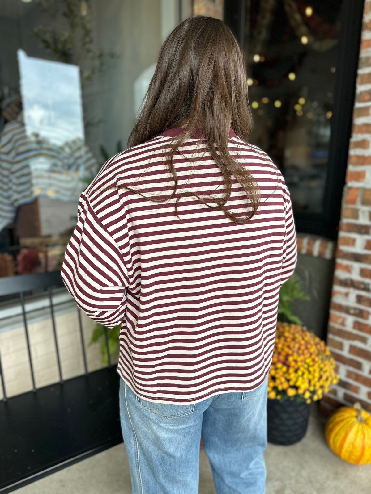 Burgundy Stripe Knit Top