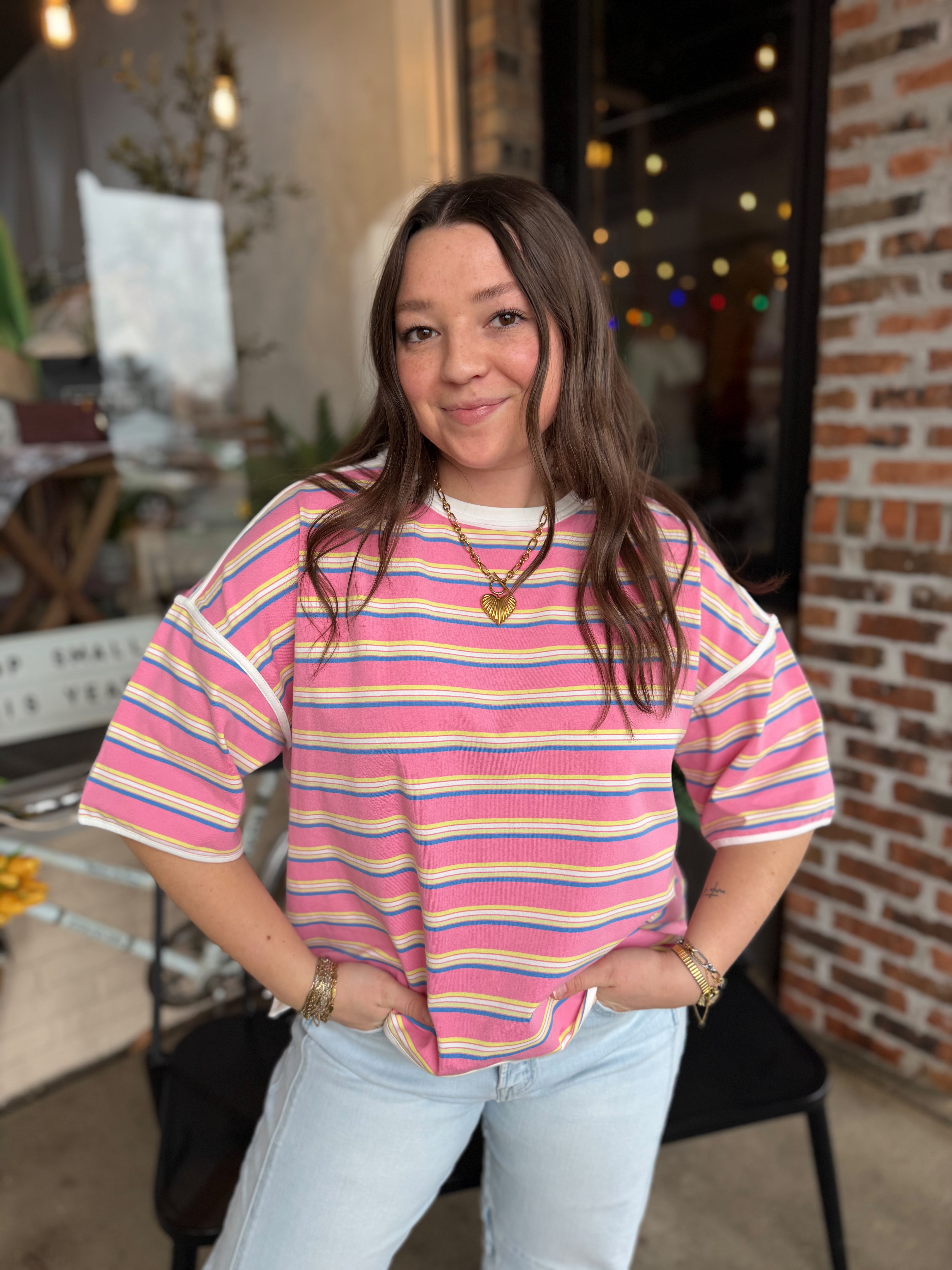 Pink Combo Striped Oversized Top