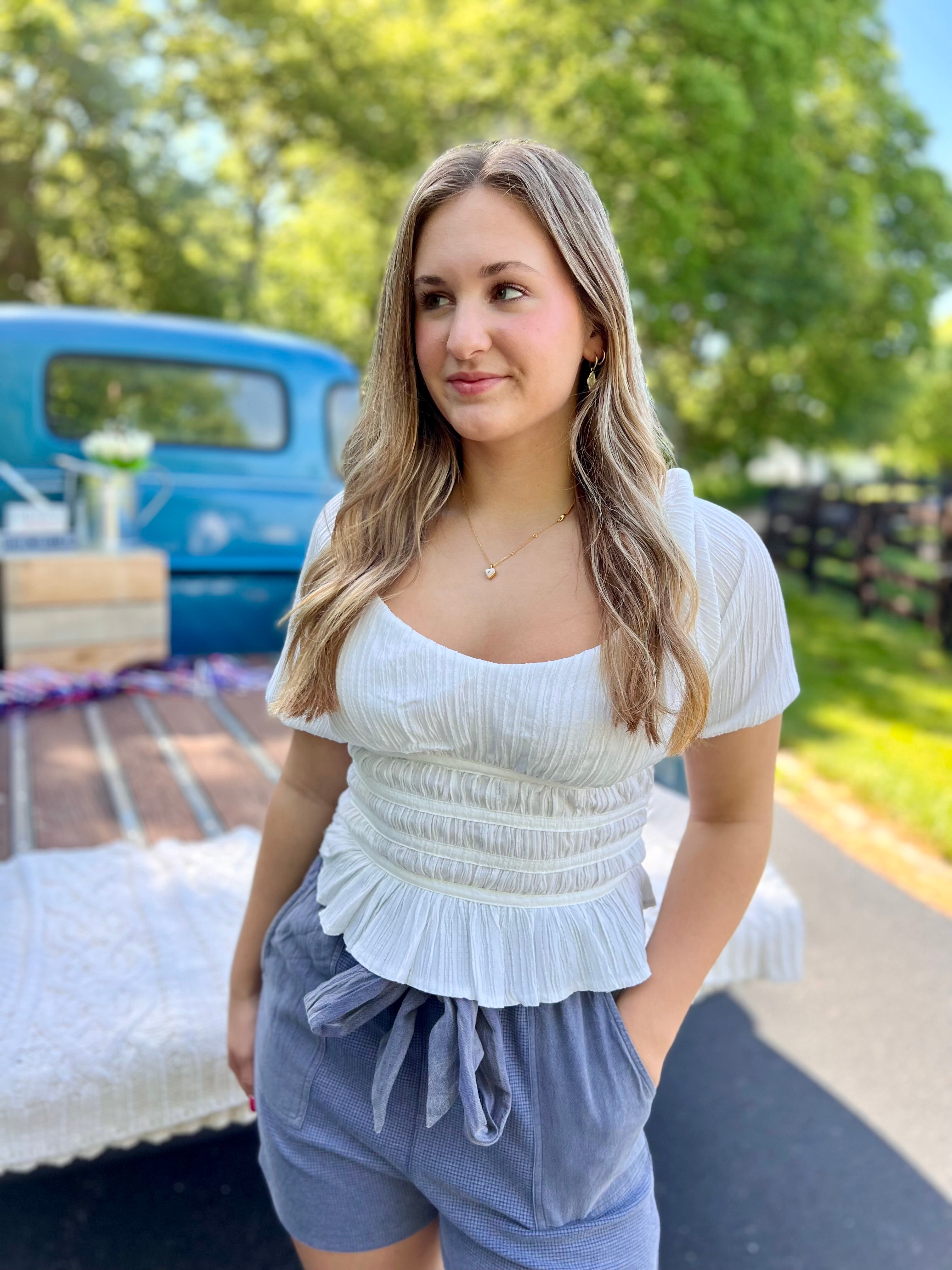 White Textured Woven Top - FINAL SALE