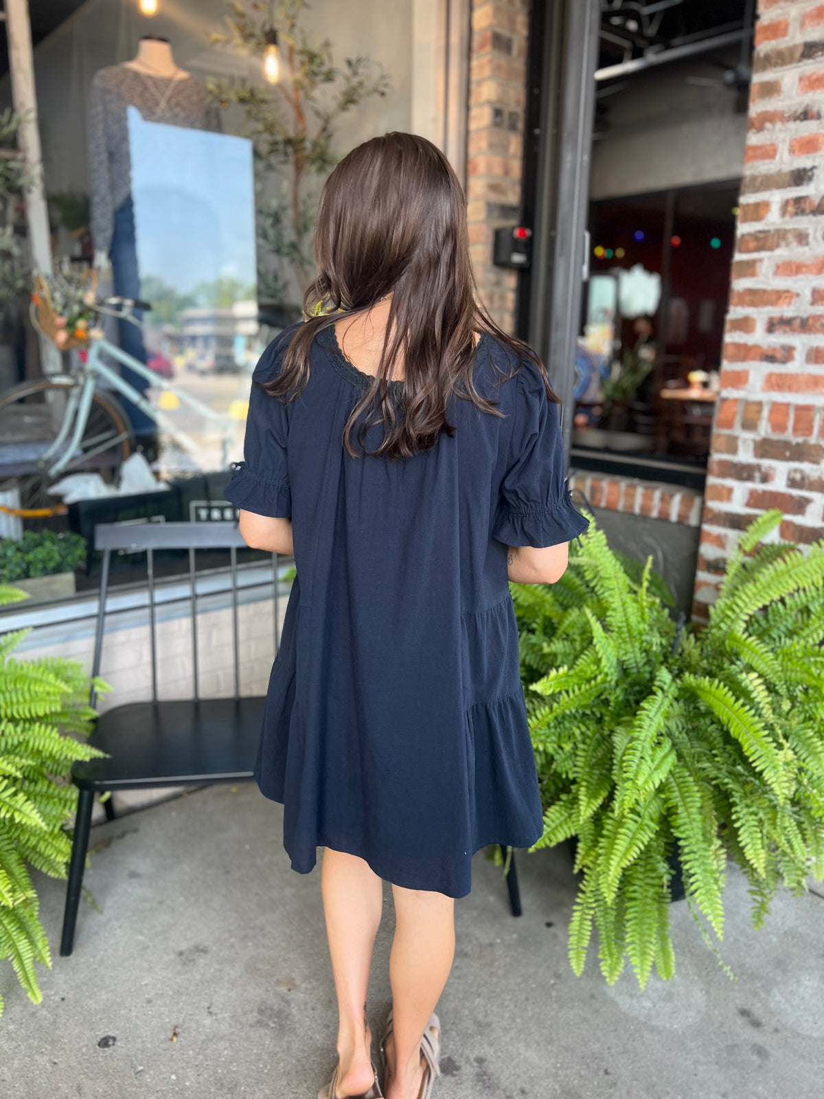 navy blue puff sleeve dress Jovani 39738 Three Quarter Bateau Neckline Roses dress Glamorous square neck puff sleeve