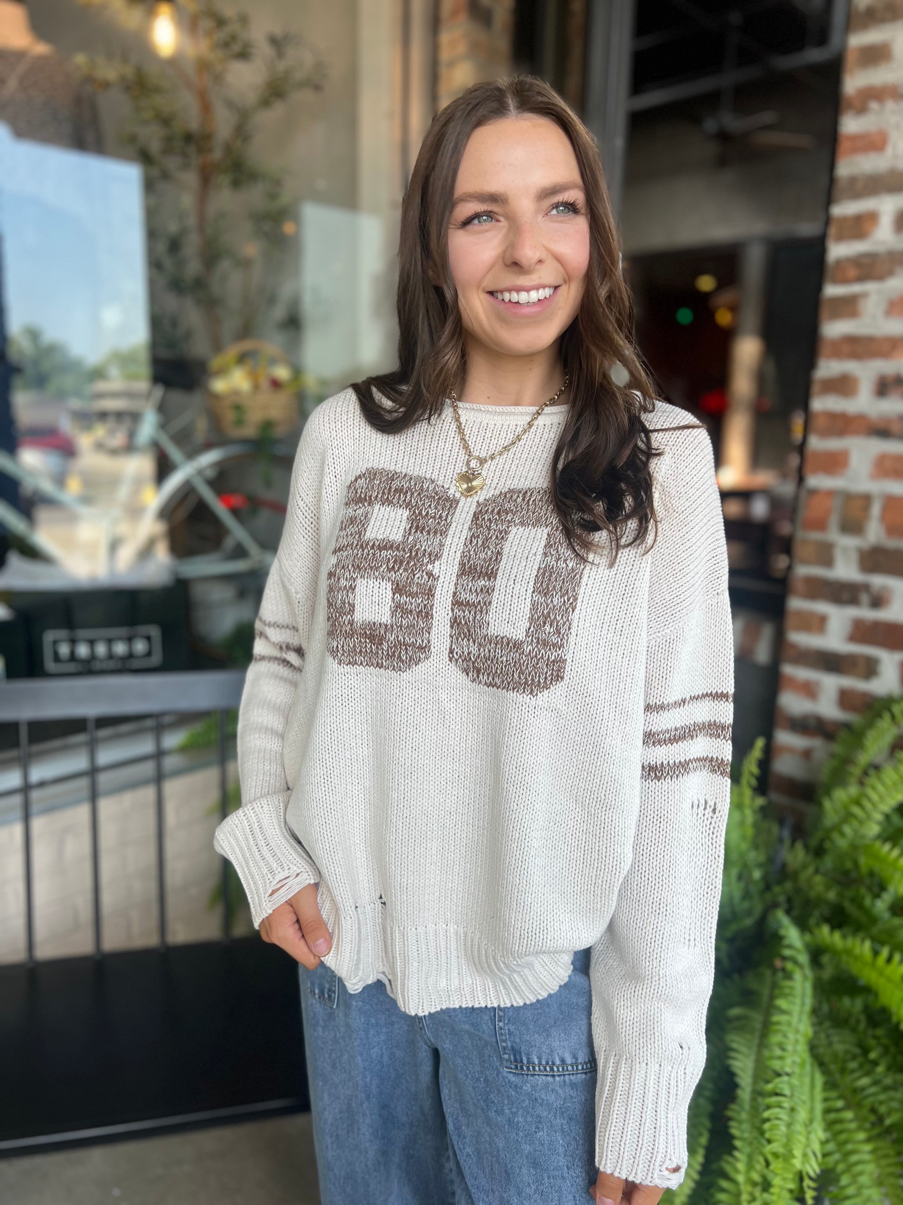 Distressed Varsity Knit Top - FINAL SALE