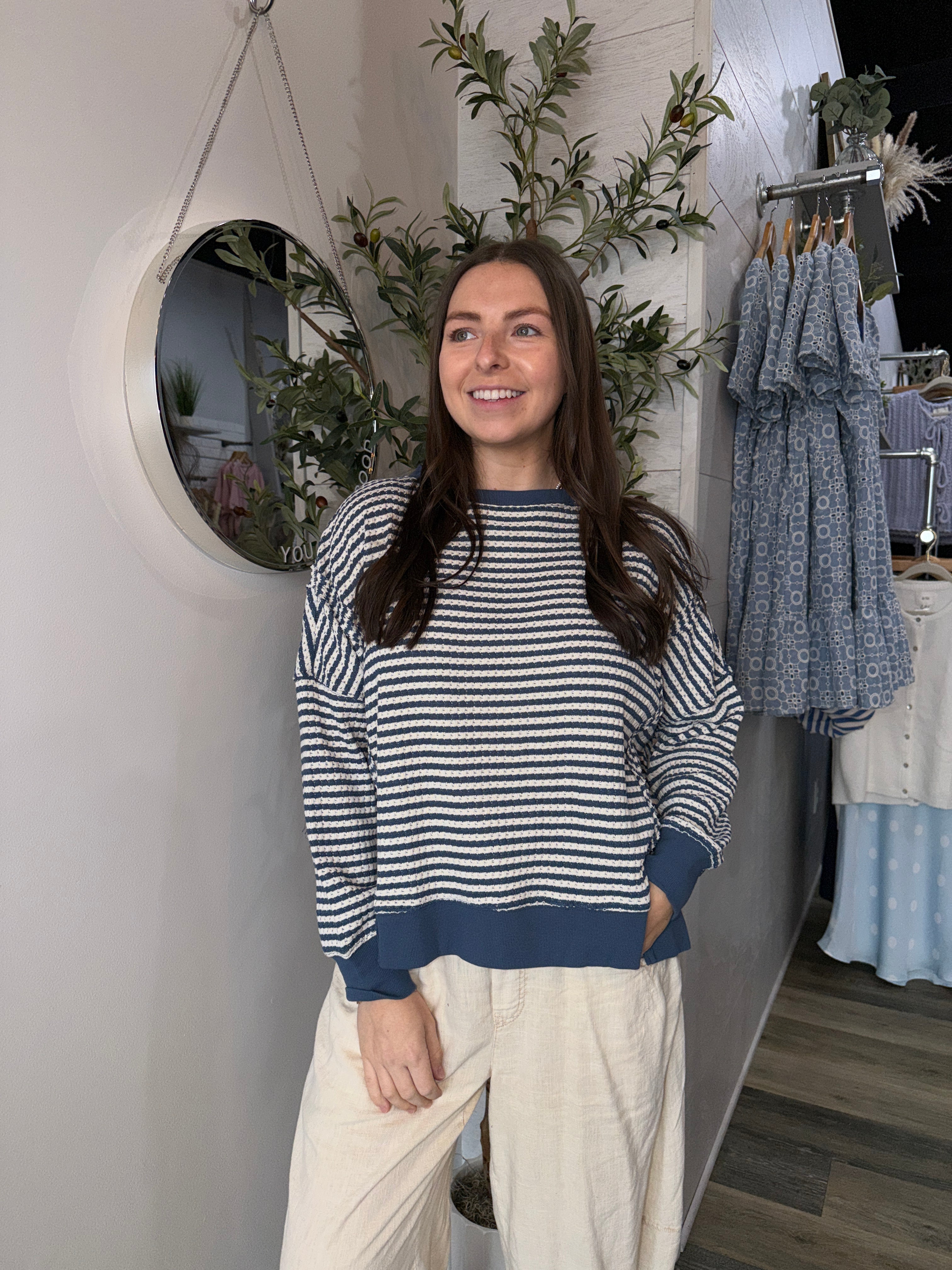 Blue Stripe Split Hem Top - FINAL SALE